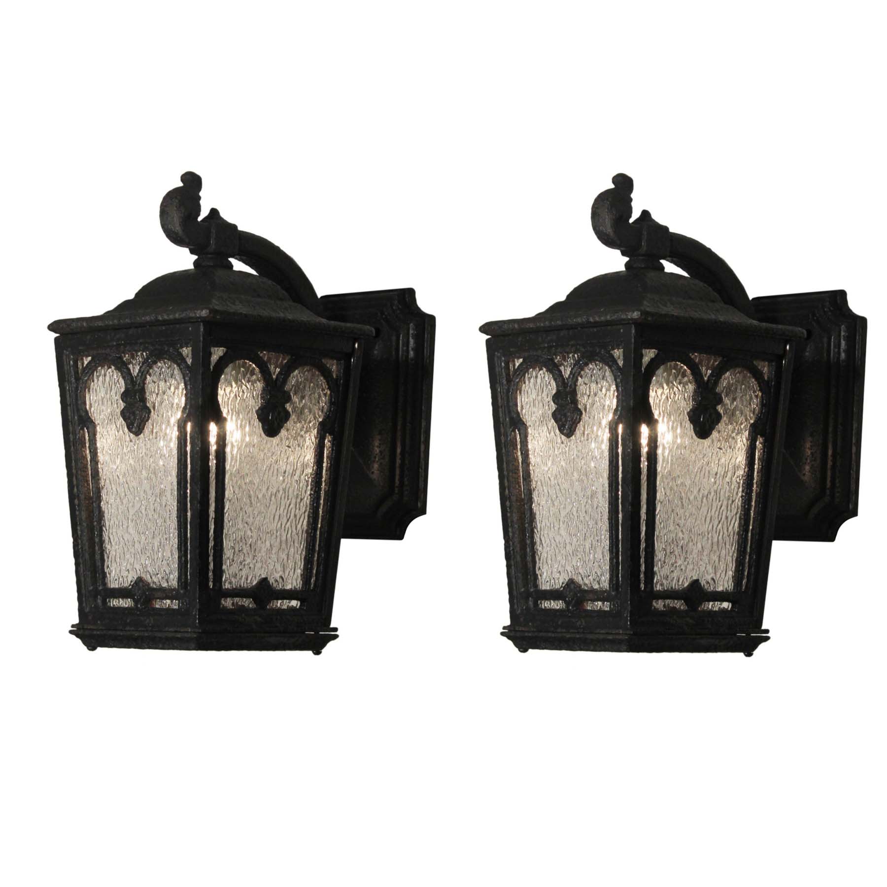 SOLD Pair of Antique Cast Iron Lantern Sconces, Early 1900’s-0