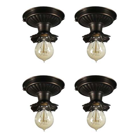 SOLD Antique Flush-Mount Lights with Exposed Bulbs-0