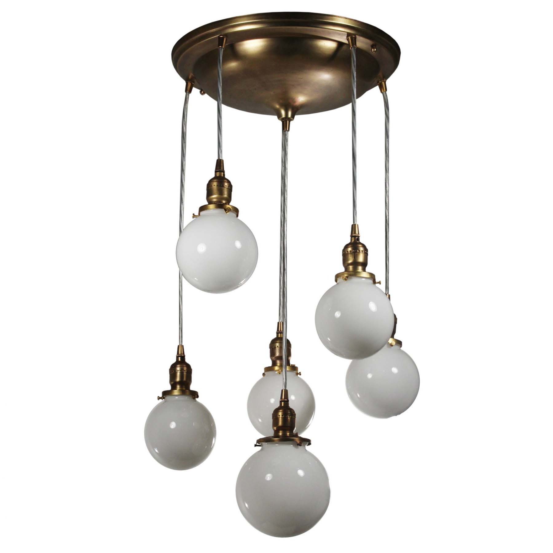 SOLD Semi Flush-Mount Chandelier with Ball Shades, Antique Lighting-0