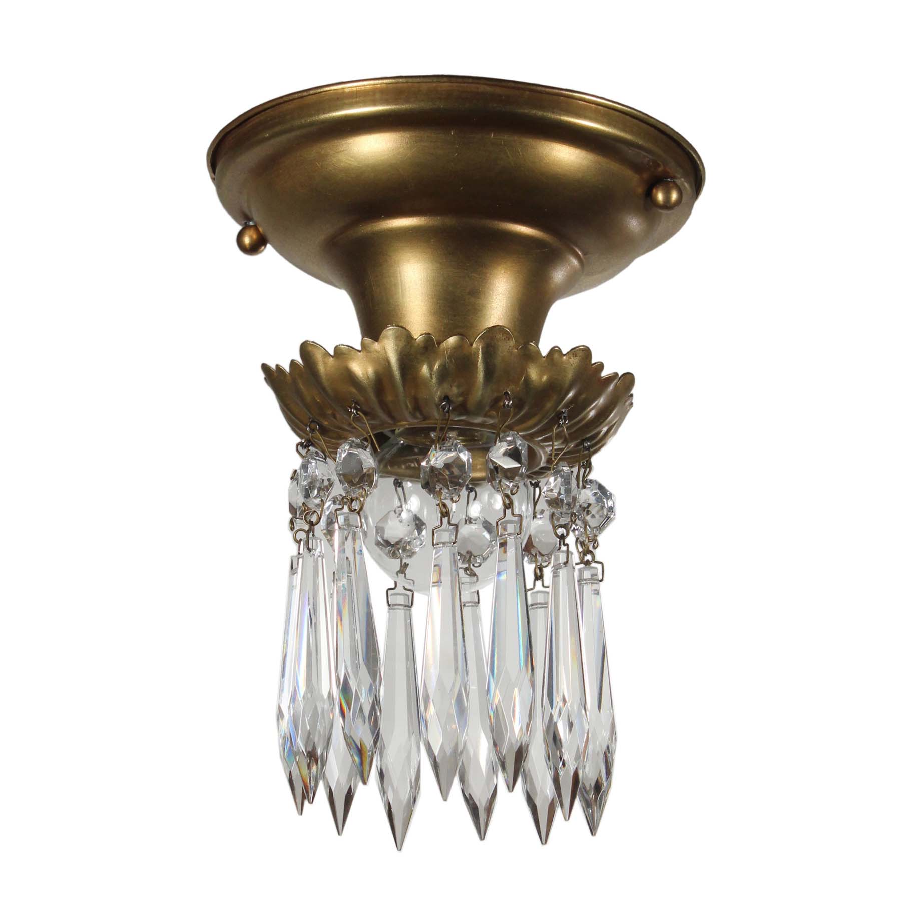 SOLD Antique Brass Flush-Mount Lights with Exposed Bulbs and Prisms-67118