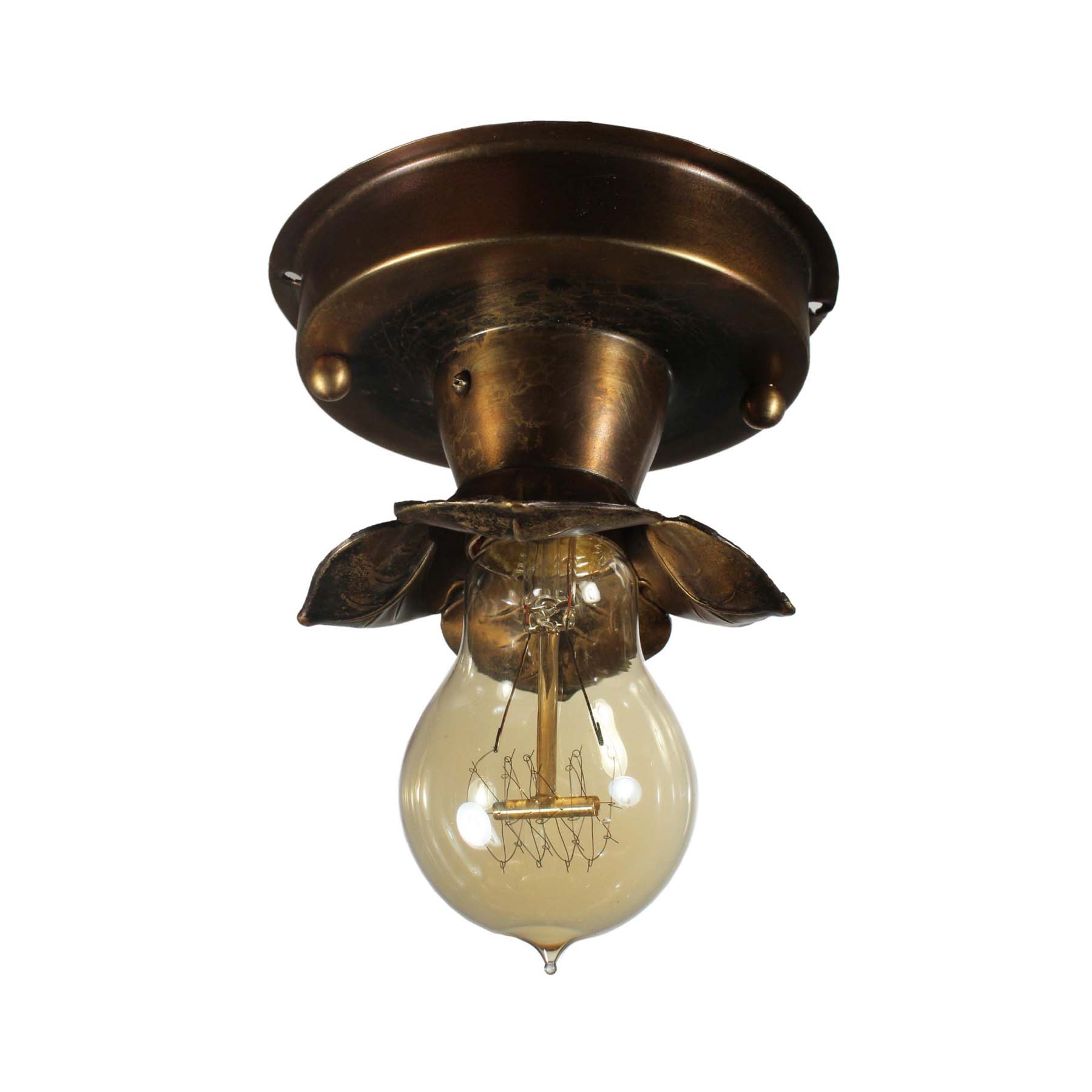 SOLD Brass Flush-Mount Lights with Exposed Bulbs, Antique Lighting-67129