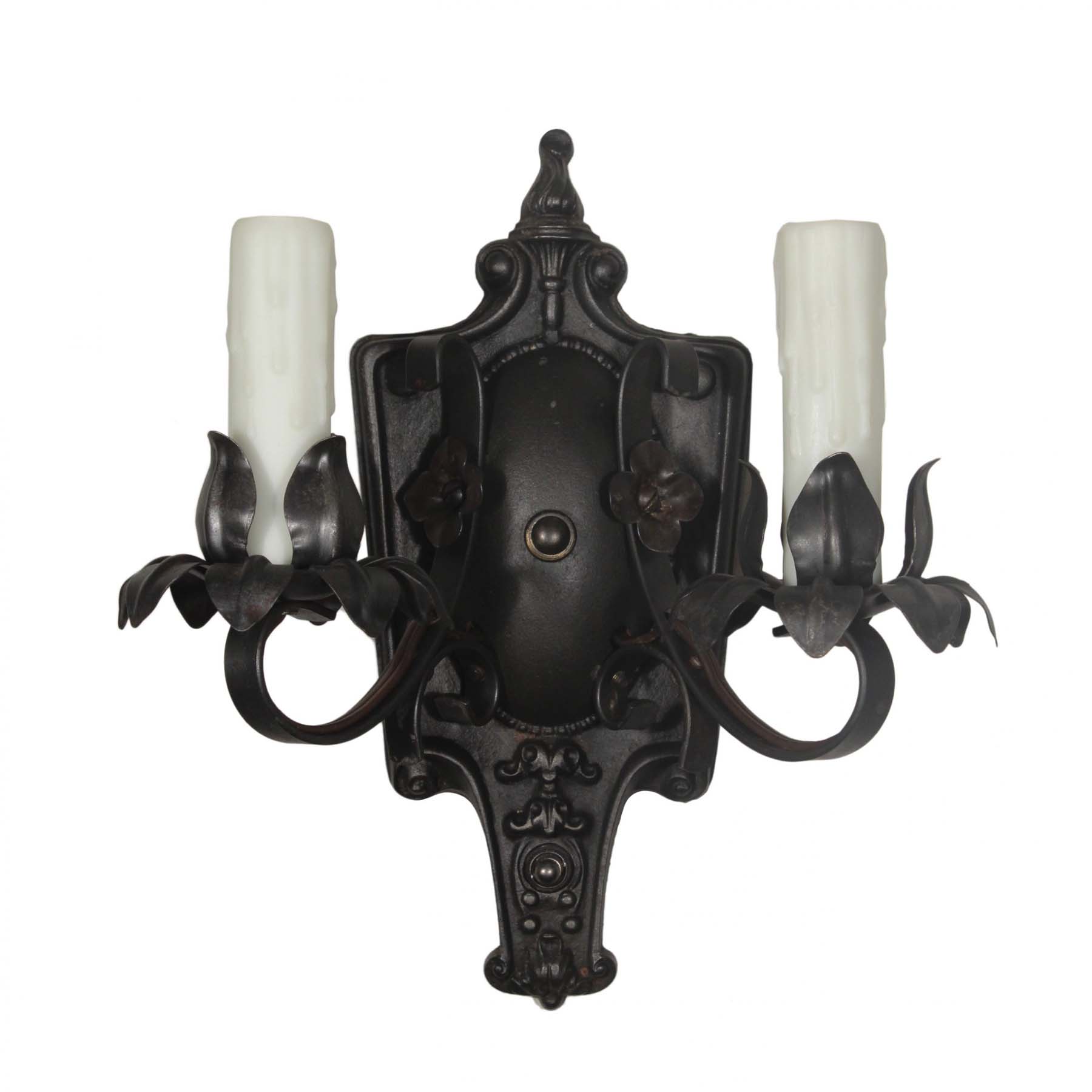 SOLD Pair of Antique Cast Iron Double-Arm Sconces, Moe Bridges-67158