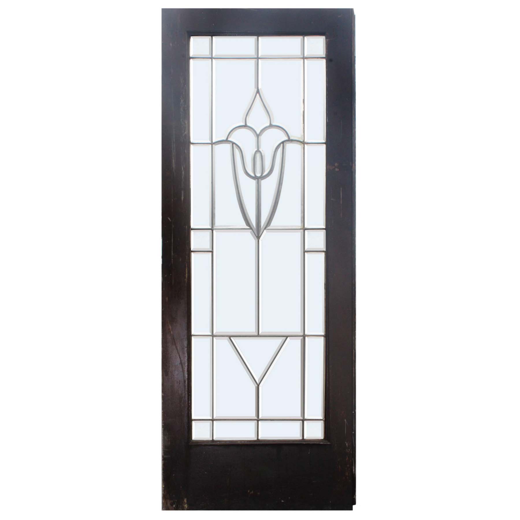 Antique 30” Salvaged Door with Leaded and Beveled Glass-67279