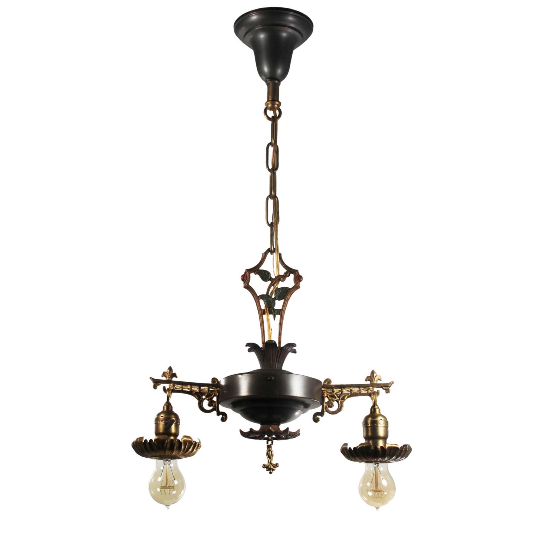 SOLD Antique Two Light Two-Tone Chandelier, c. 1930-67343