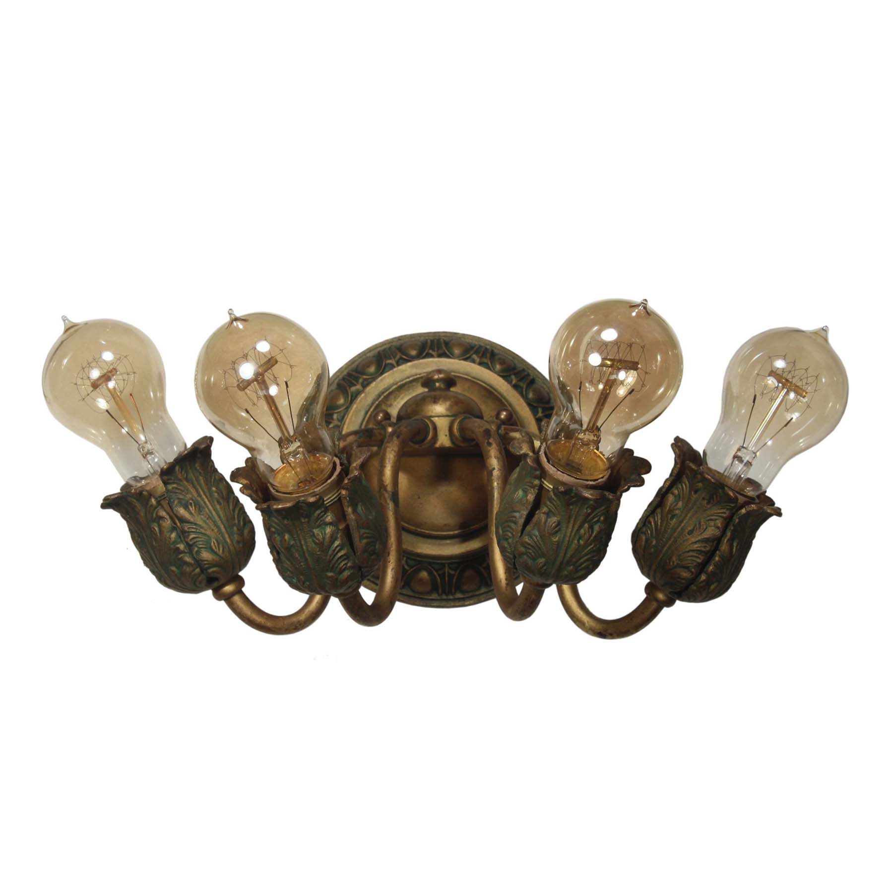 SOLD Antique Brass Four-Arm Sconce with Exposed Bulbs-67362