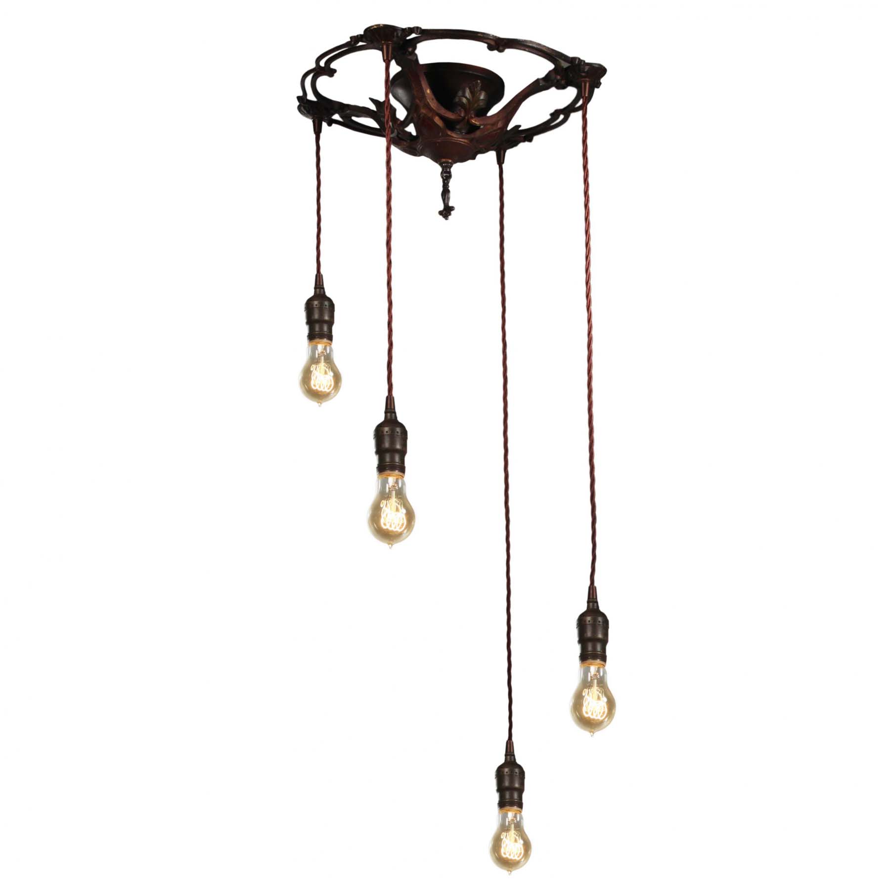 SOLD Antique Semi Flush-Mount Chandelier with Exposed Bulbs-0