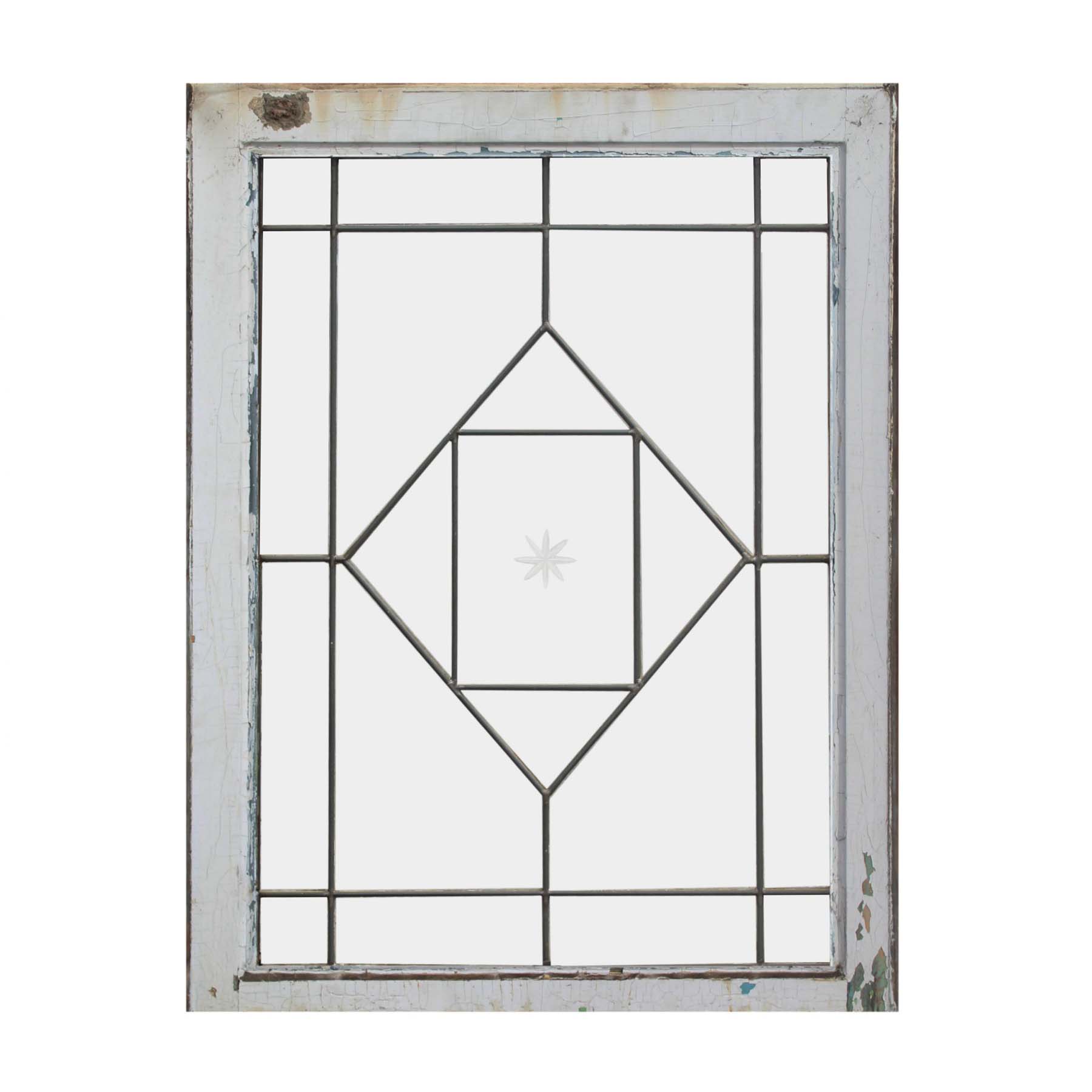 SOLD Antique American Beveled & Leaded Glass Windows, Hand-Cut Star-67395