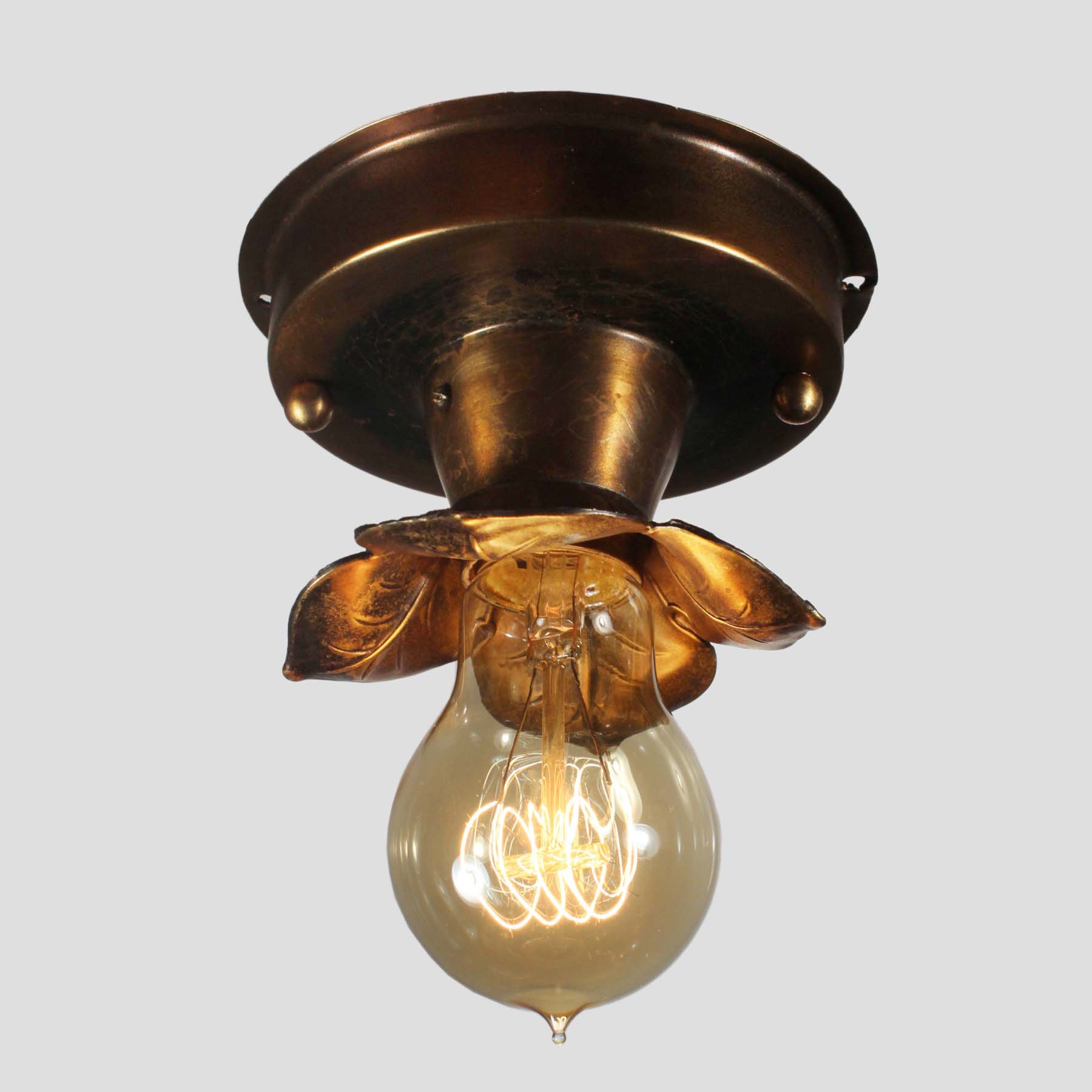 SOLD Brass Flush-Mount Lights with Exposed Bulbs, Antique Lighting-67131