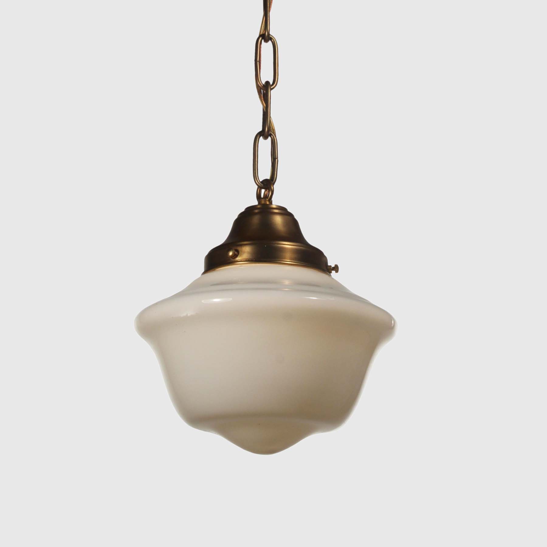 SOLD Petite Antique Brass Schoolhouse Pendant Lights-67206