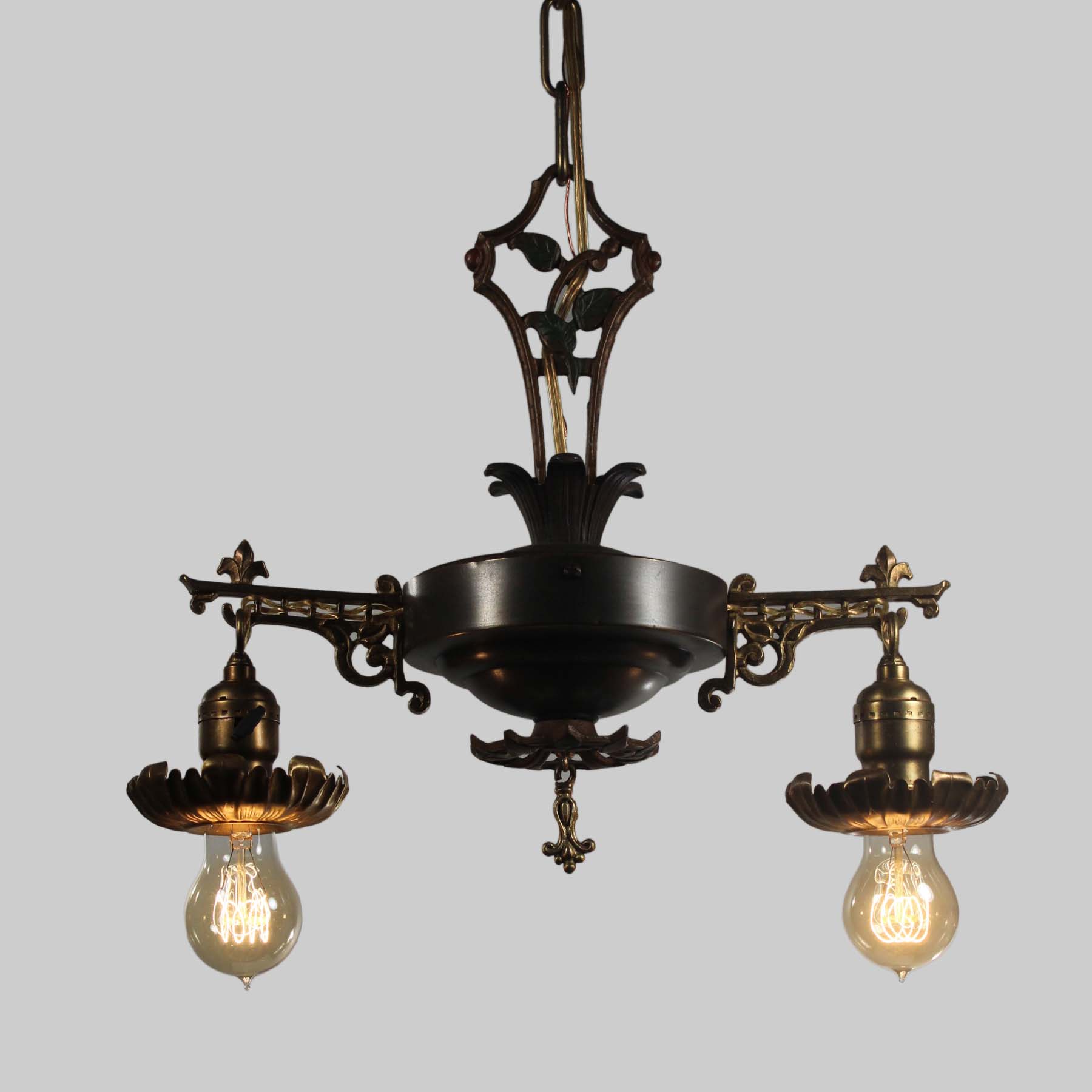 SOLD Antique Two Light Two-Tone Chandelier, c. 1930-67342