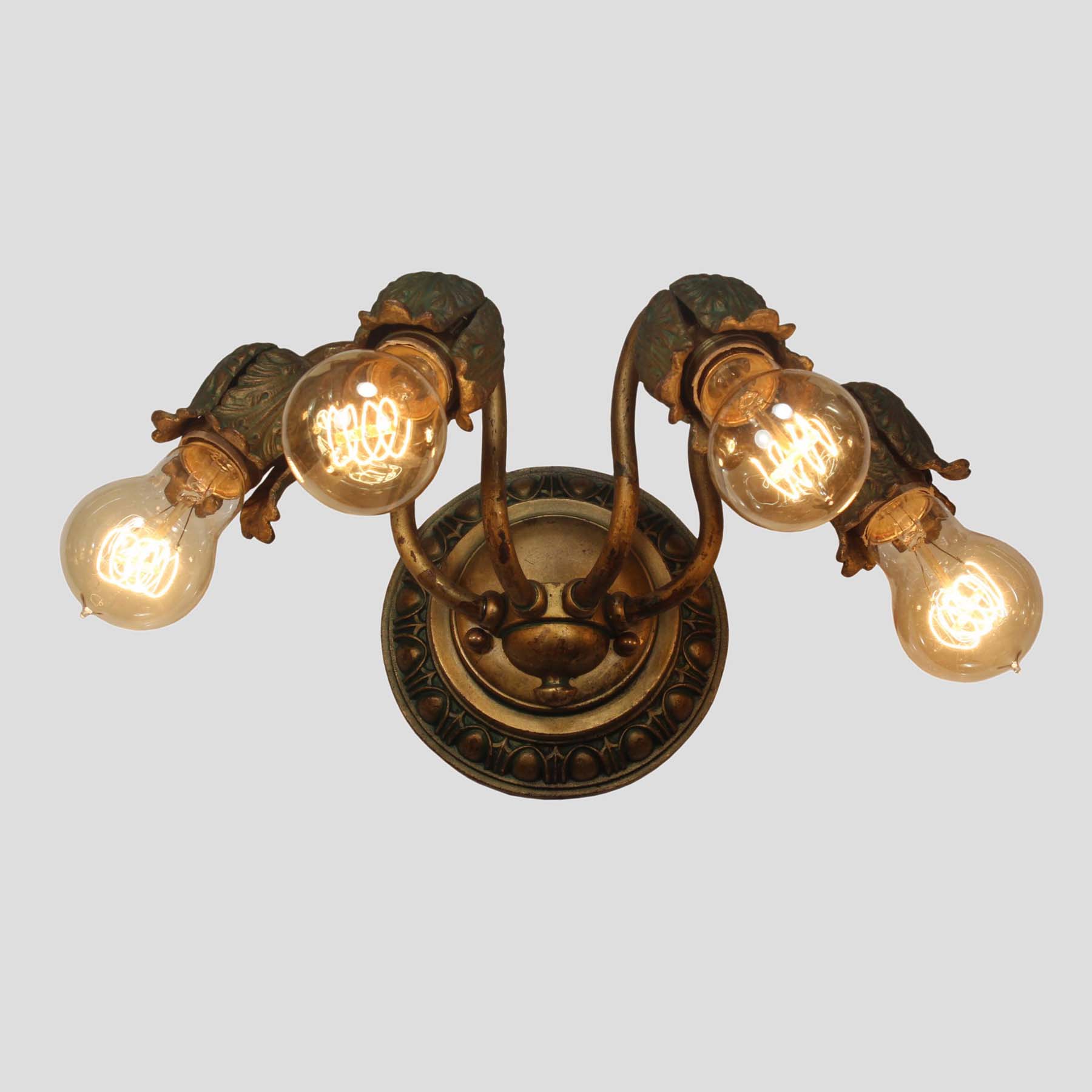 SOLD Antique Brass Four-Arm Sconce with Exposed Bulbs-67361