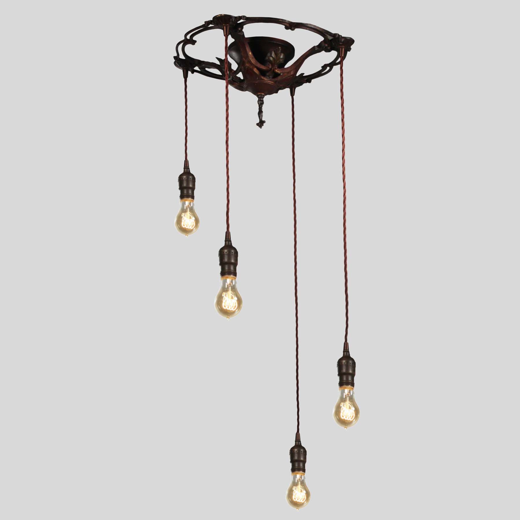 SOLD Antique Semi Flush-Mount Chandelier with Exposed Bulbs-67381