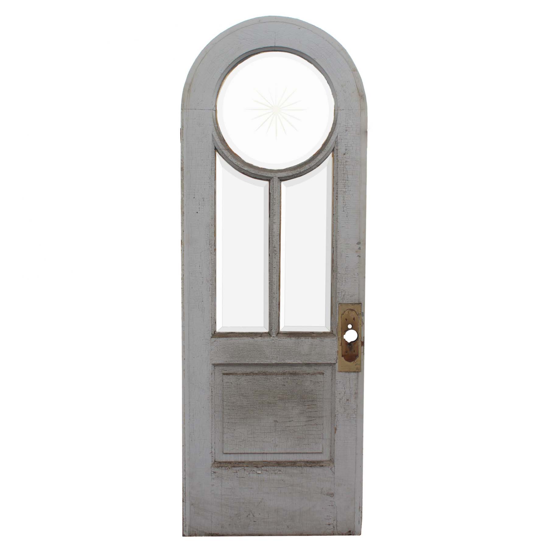 SOLD Antique 28” Arched Door with Beveled Glass -67253