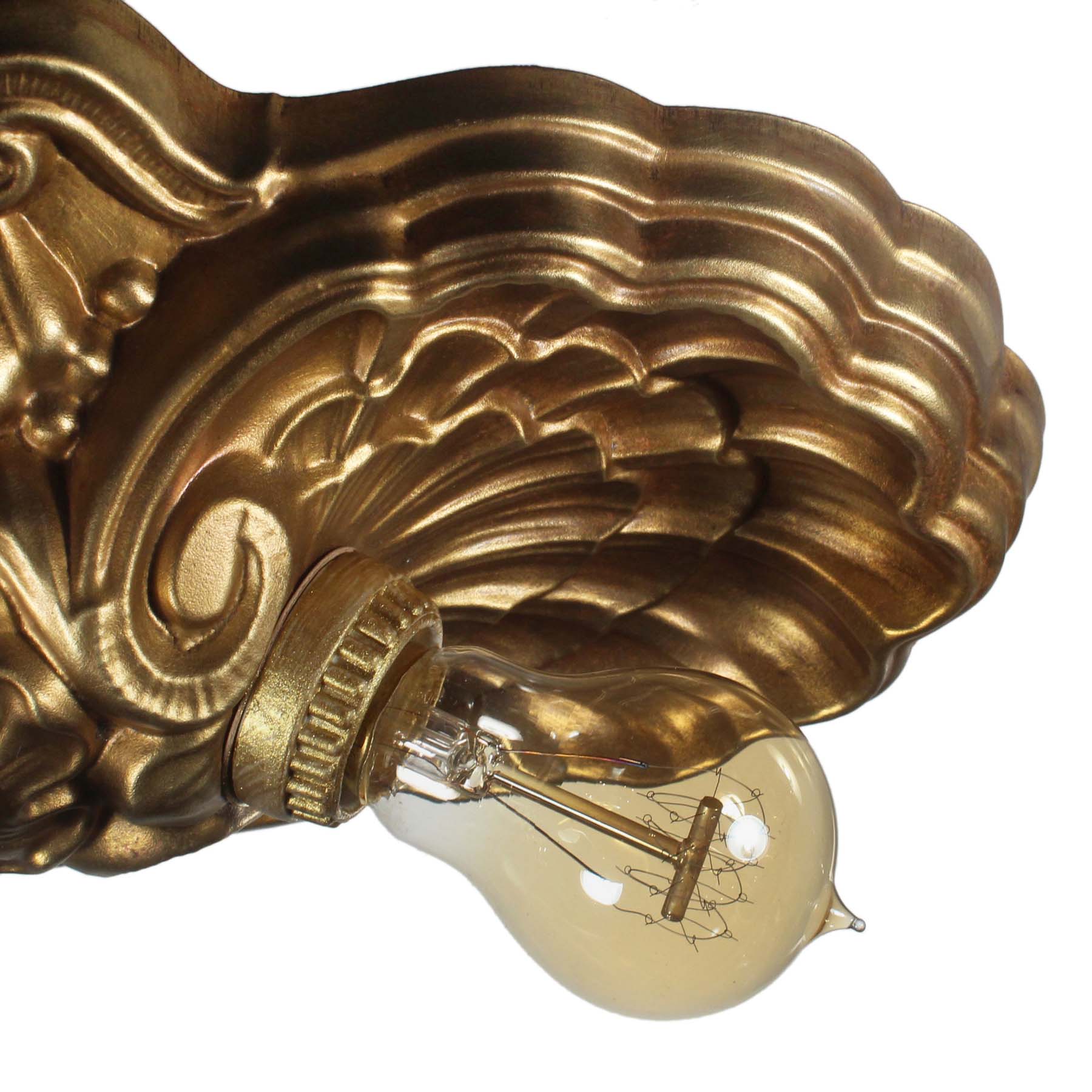 SOLD Antique Brass Two-Light Flush Mount Lights, Shells-67139