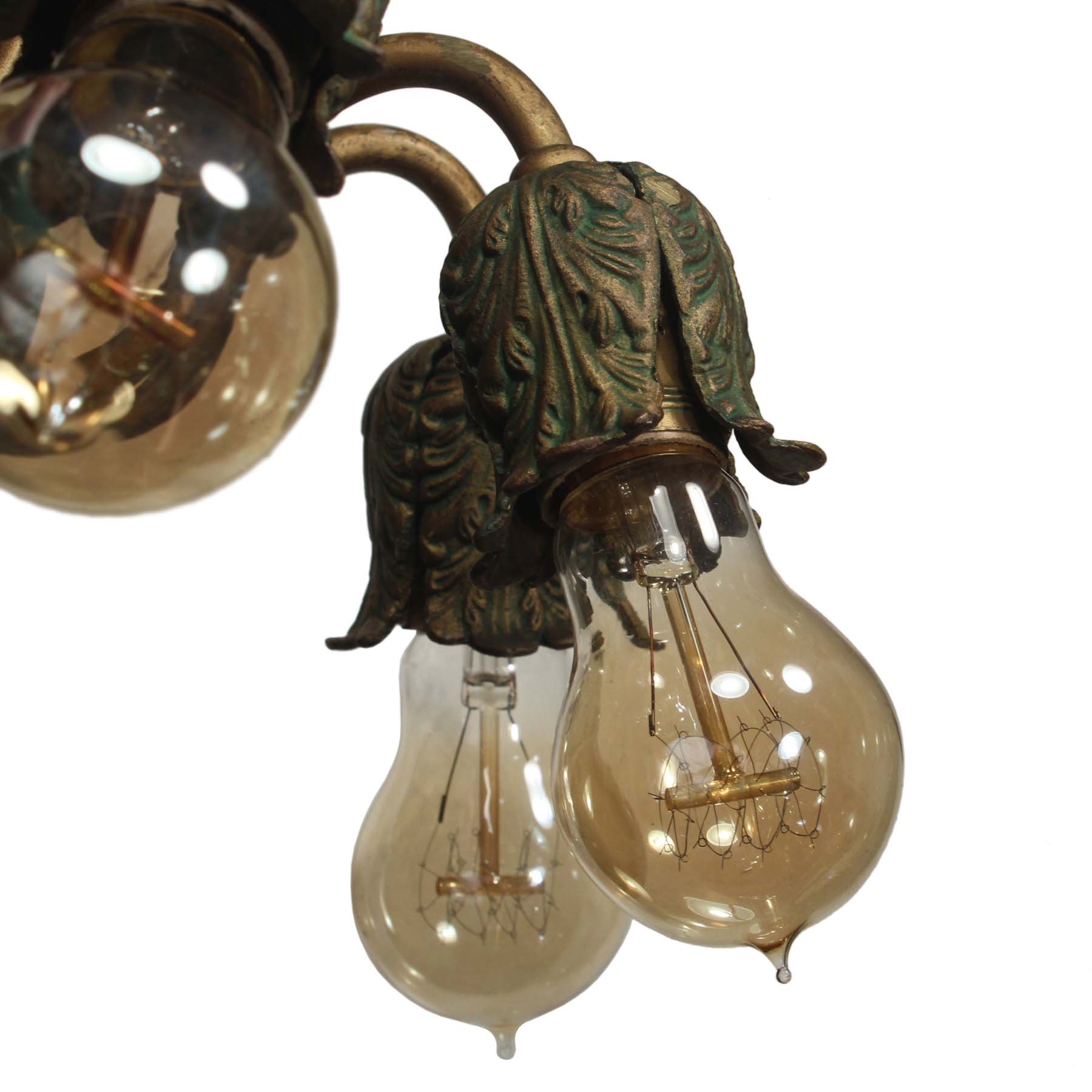 SOLD Antique Brass Four-Arm Sconce with Exposed Bulbs-67363