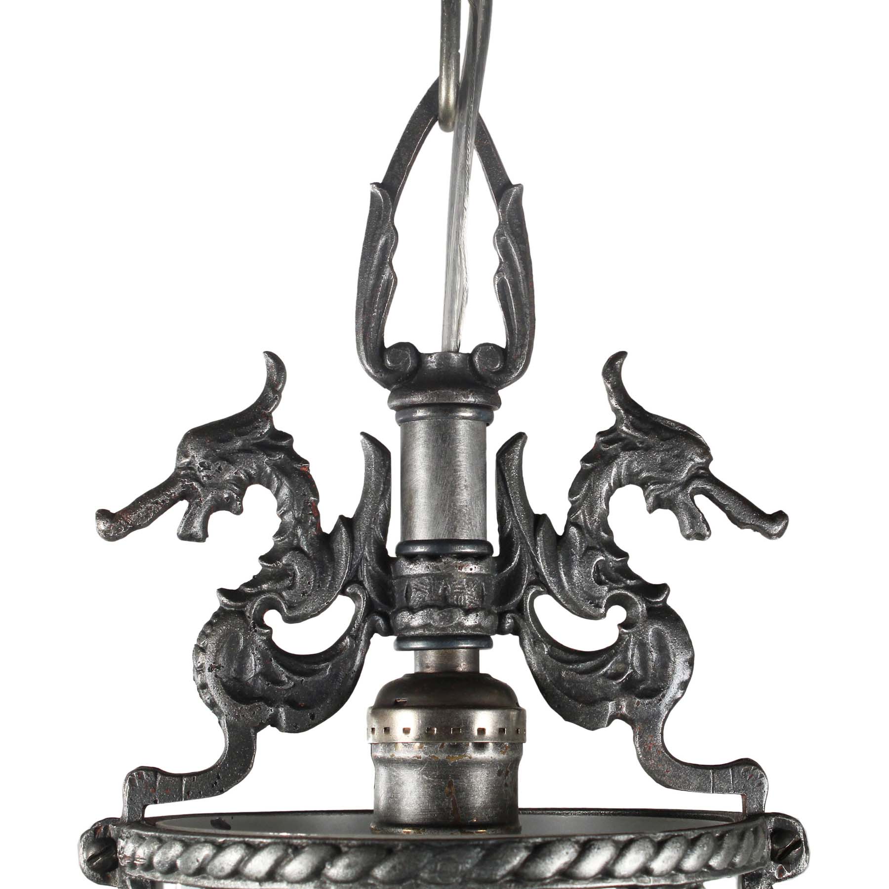 SOLD Unusual Antique Figural Pendant Light with Shields & Dragons-67388