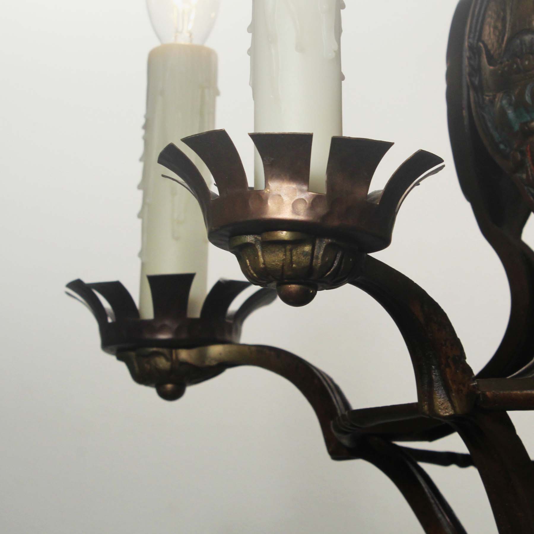 SOLD Figural Cast Bronze Chandelier with Viking Ships, Antique Lighting-67236