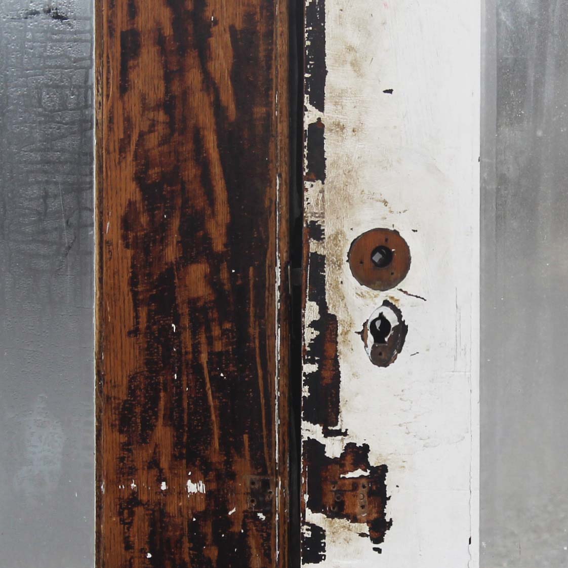 SOLD Salvaged 64"Oak Craftsman Door Pair, Beveled Glass-67268