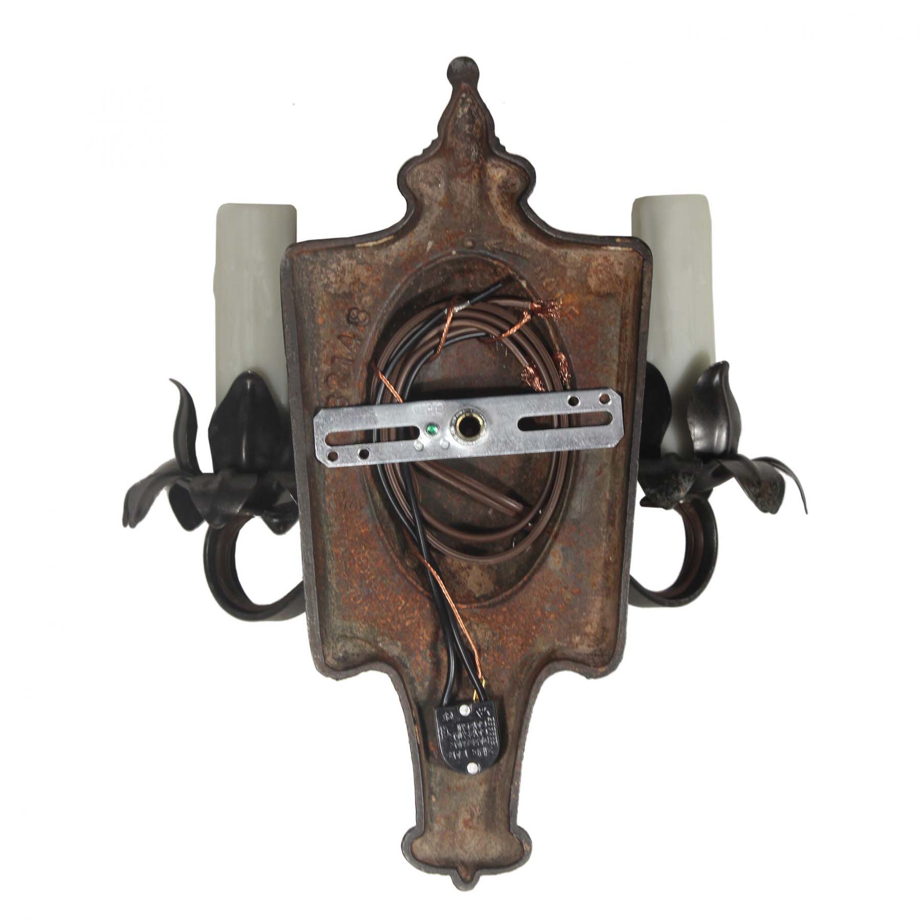 SOLD Pair of Antique Cast Iron Double-Arm Sconces, Moe Bridges-67163
