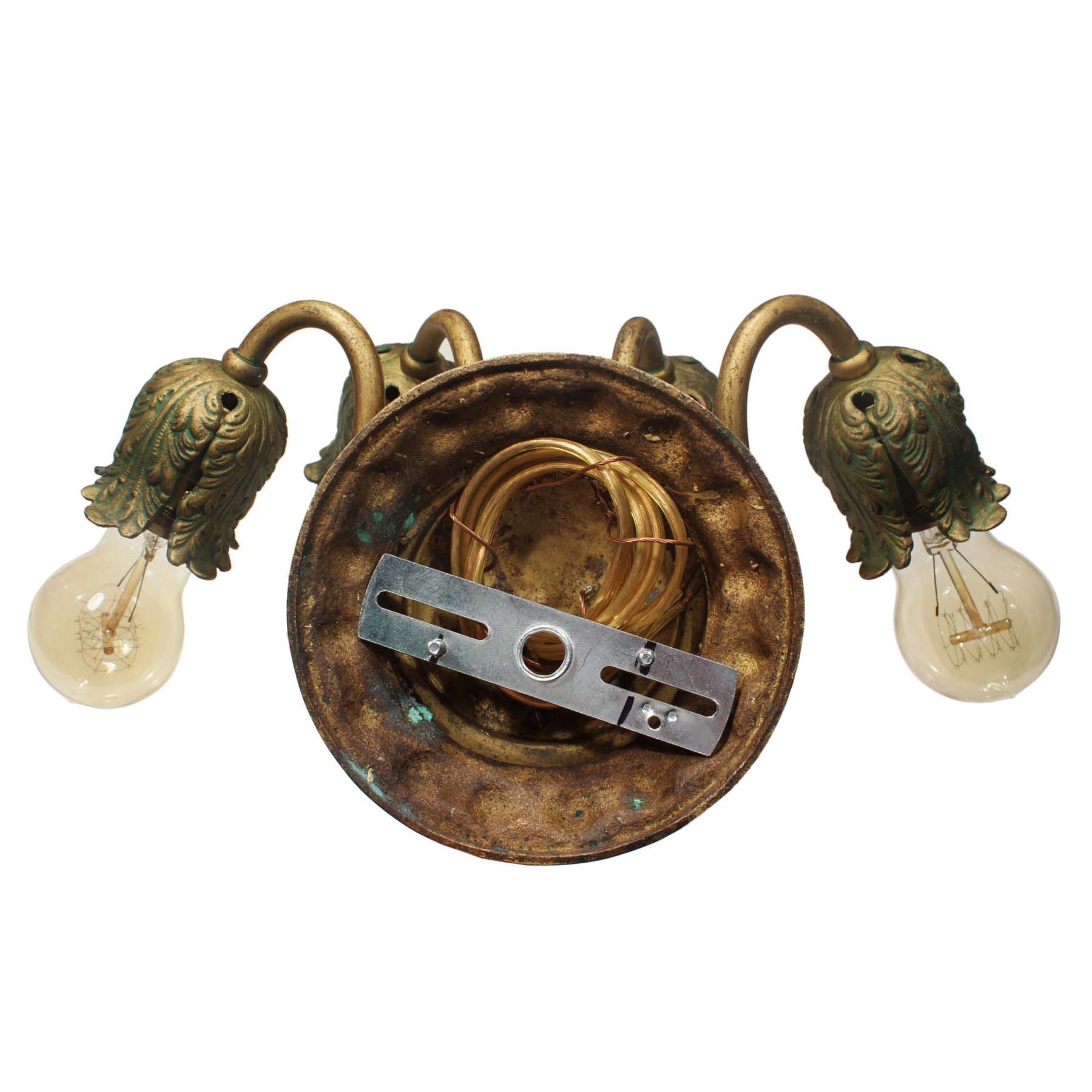 SOLD Antique Brass Four-Arm Sconce with Exposed Bulbs-67365