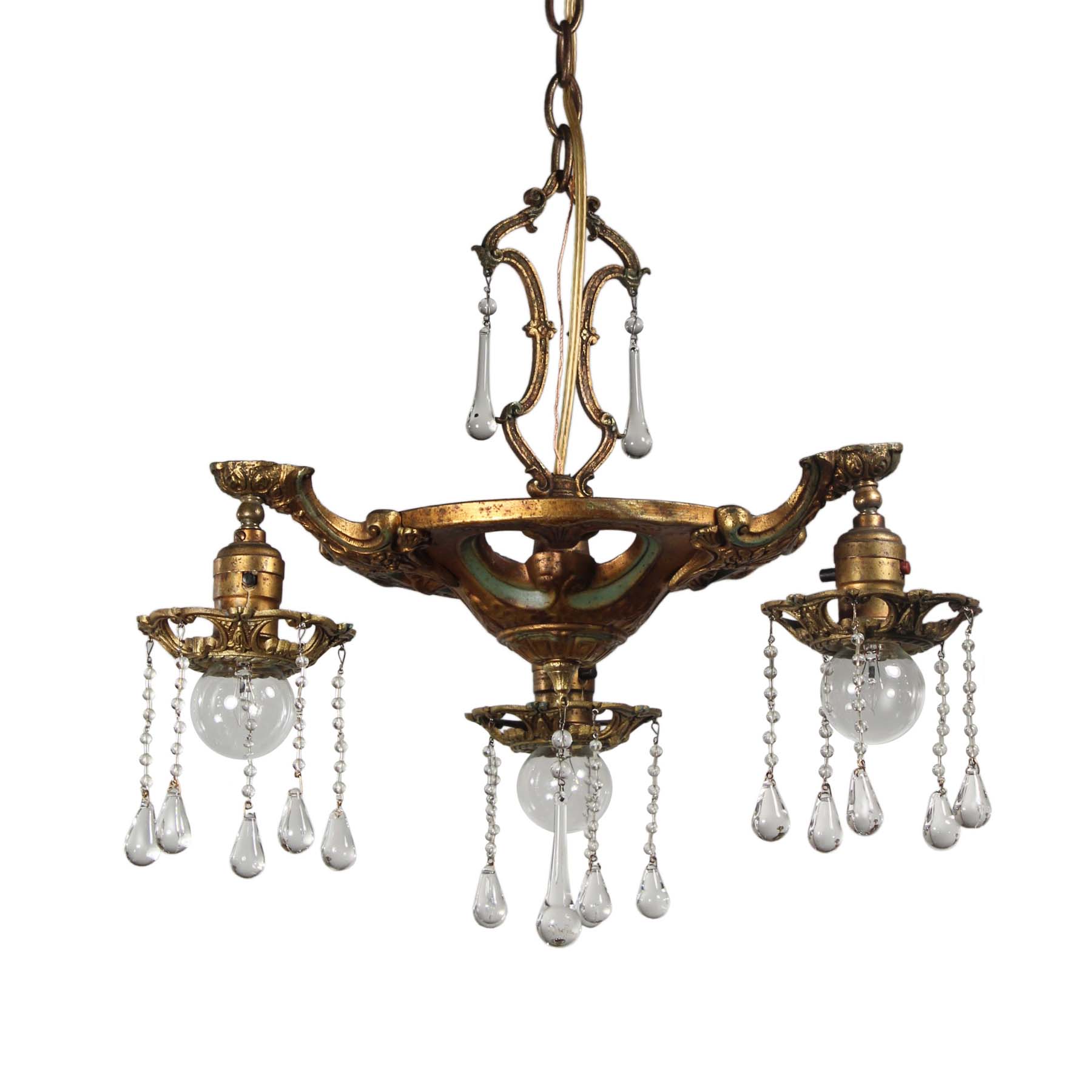 SOLD Antique Chandelier with Unusual Prisms, Early 1900s-0