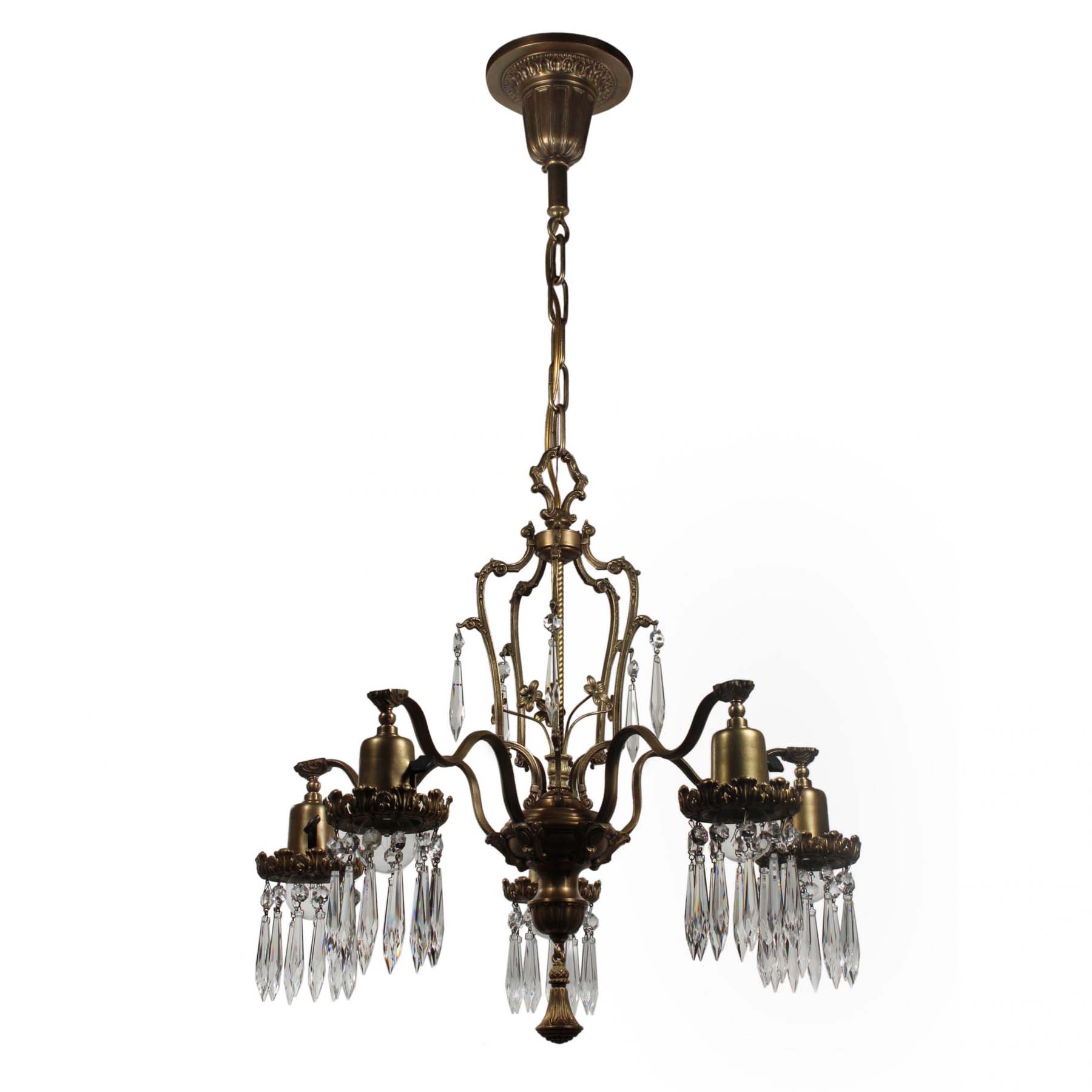 SOLD Neoclassical Chandelier with Prisms, Antique Lighting-0