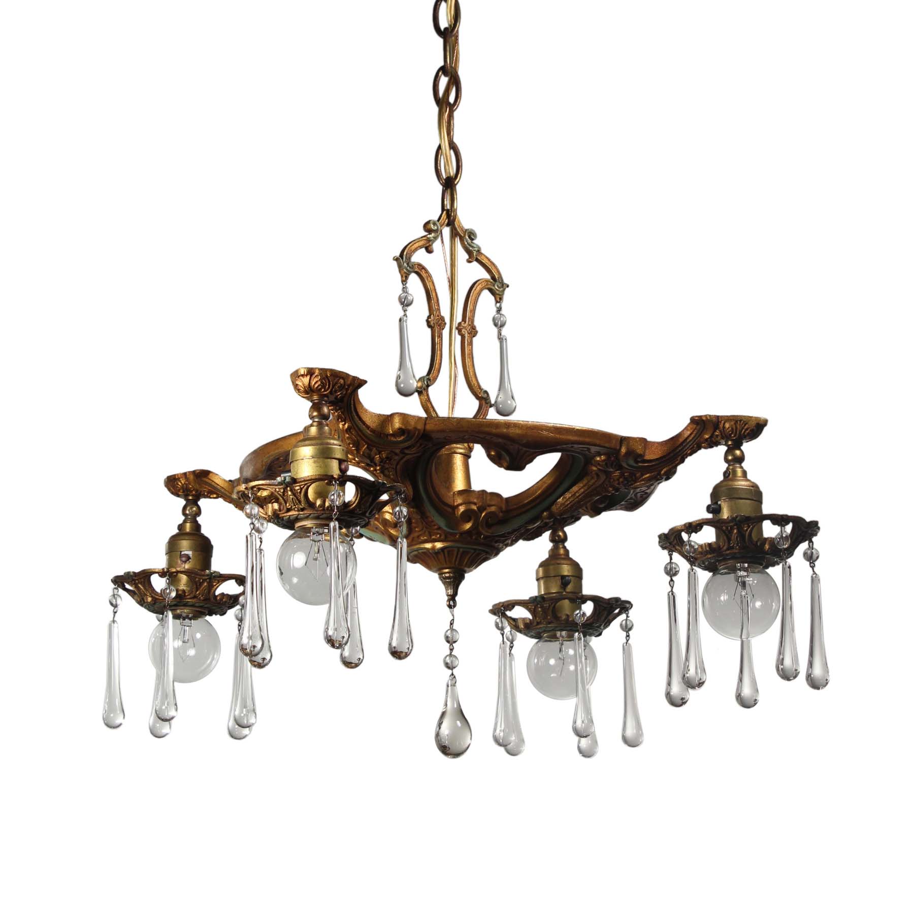 SOLD Antique Chandelier with Teardrop Prisms, Early 1900s-0