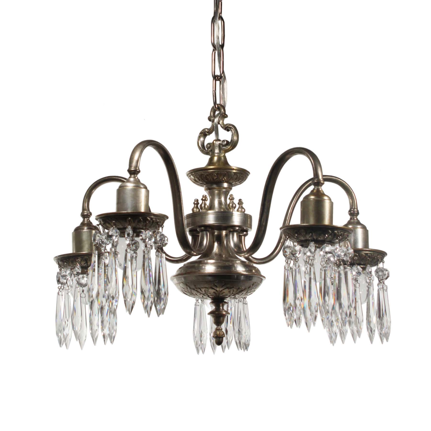 SOLD Antique Adam Style Silver Plate Chandelier with Prisms-0
