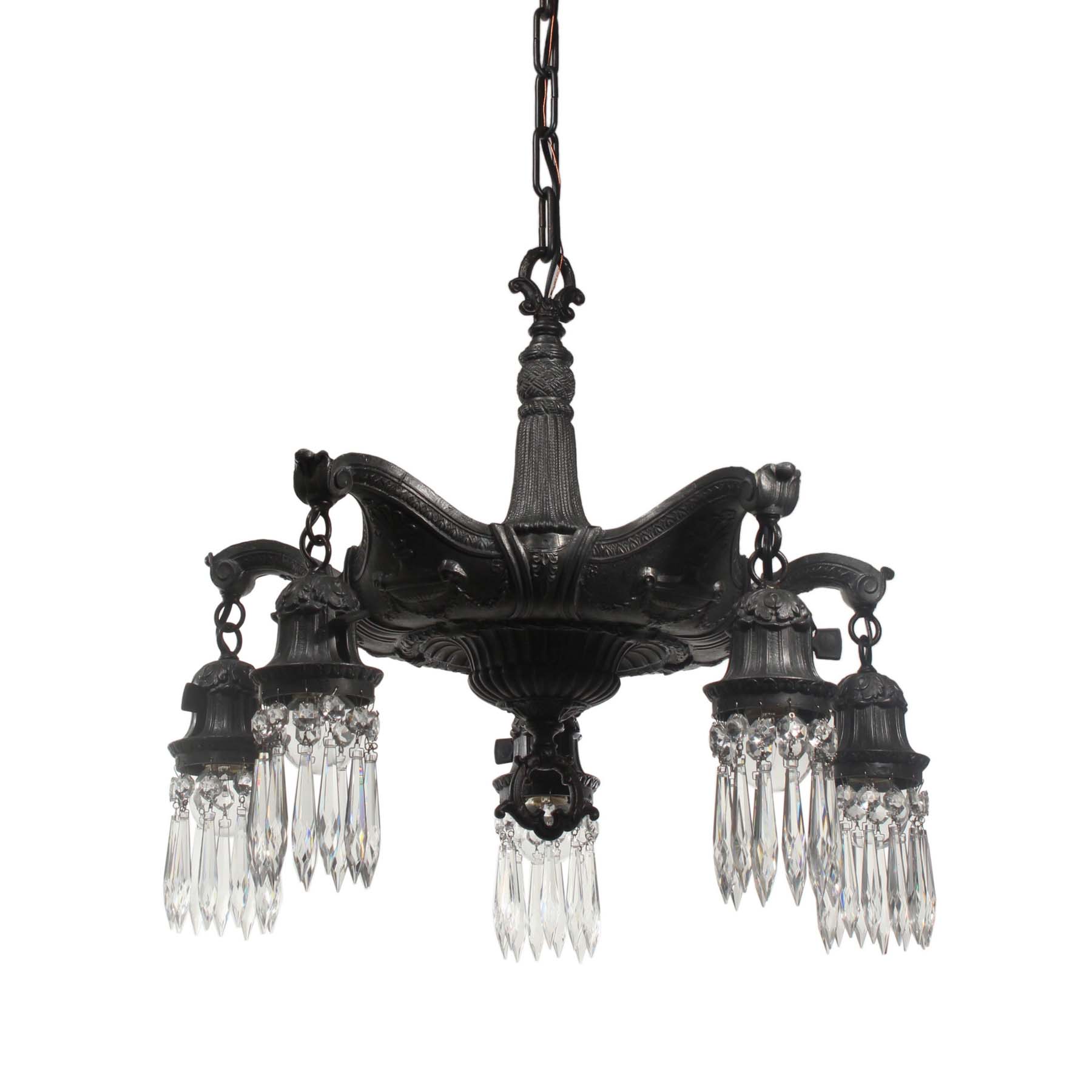 SOLD Antique Figural Neoclassical Chandelier with Prisms, Adam Style-0