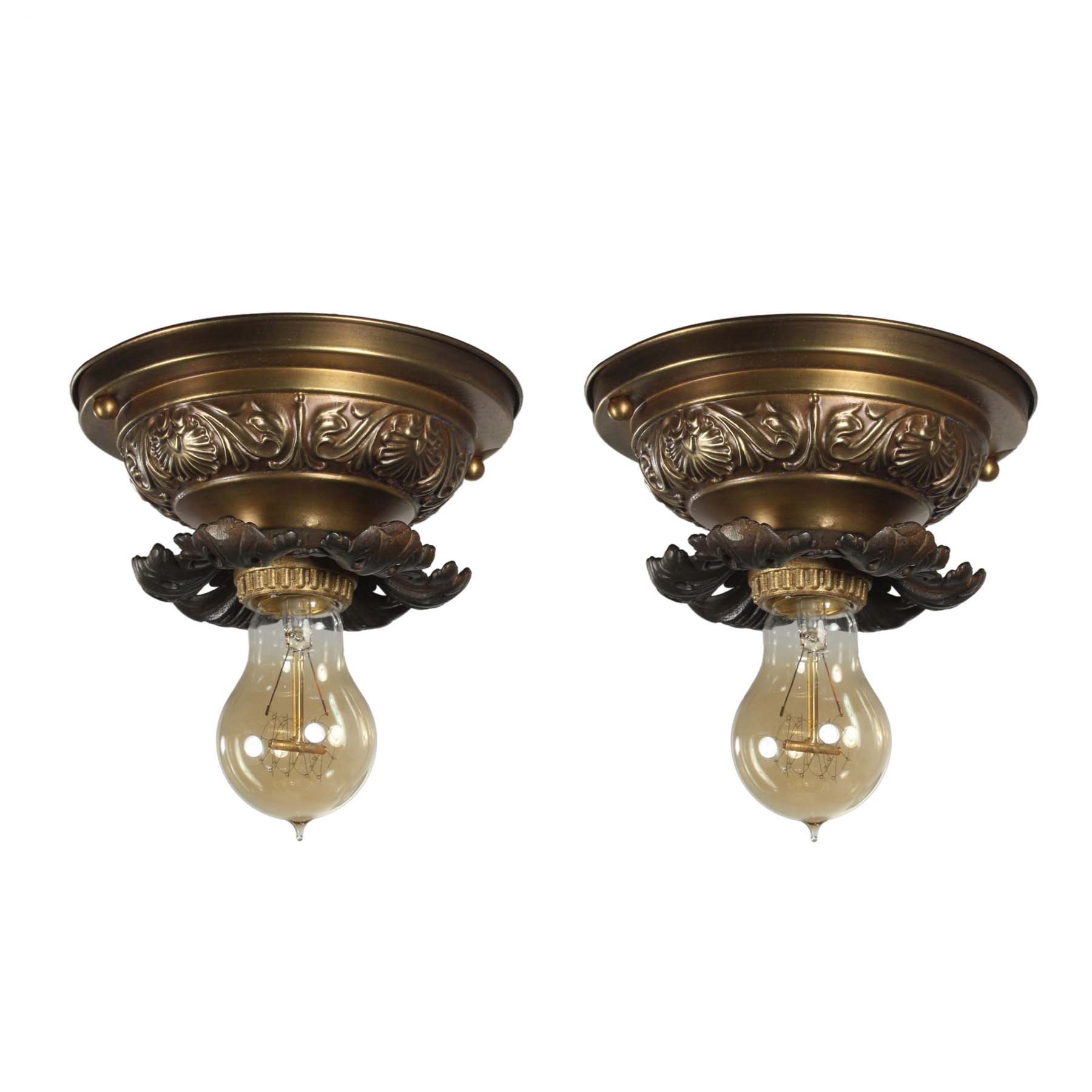 SOLD Antique Flush-Mount Lights with Exposed Bulbs -0