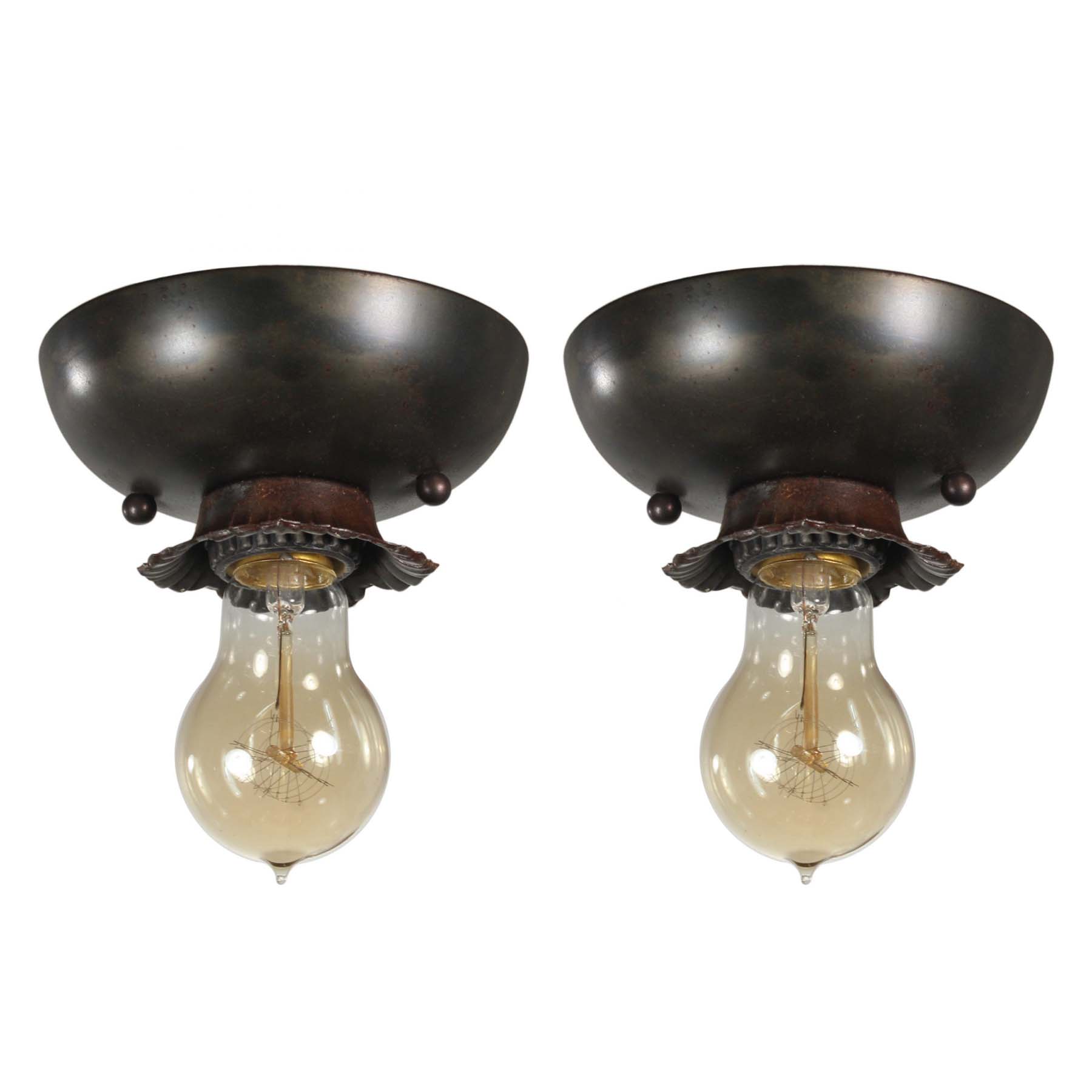 SOLD Flush-Mount Lights with Exposed Bulbs, Antique Lighting-0