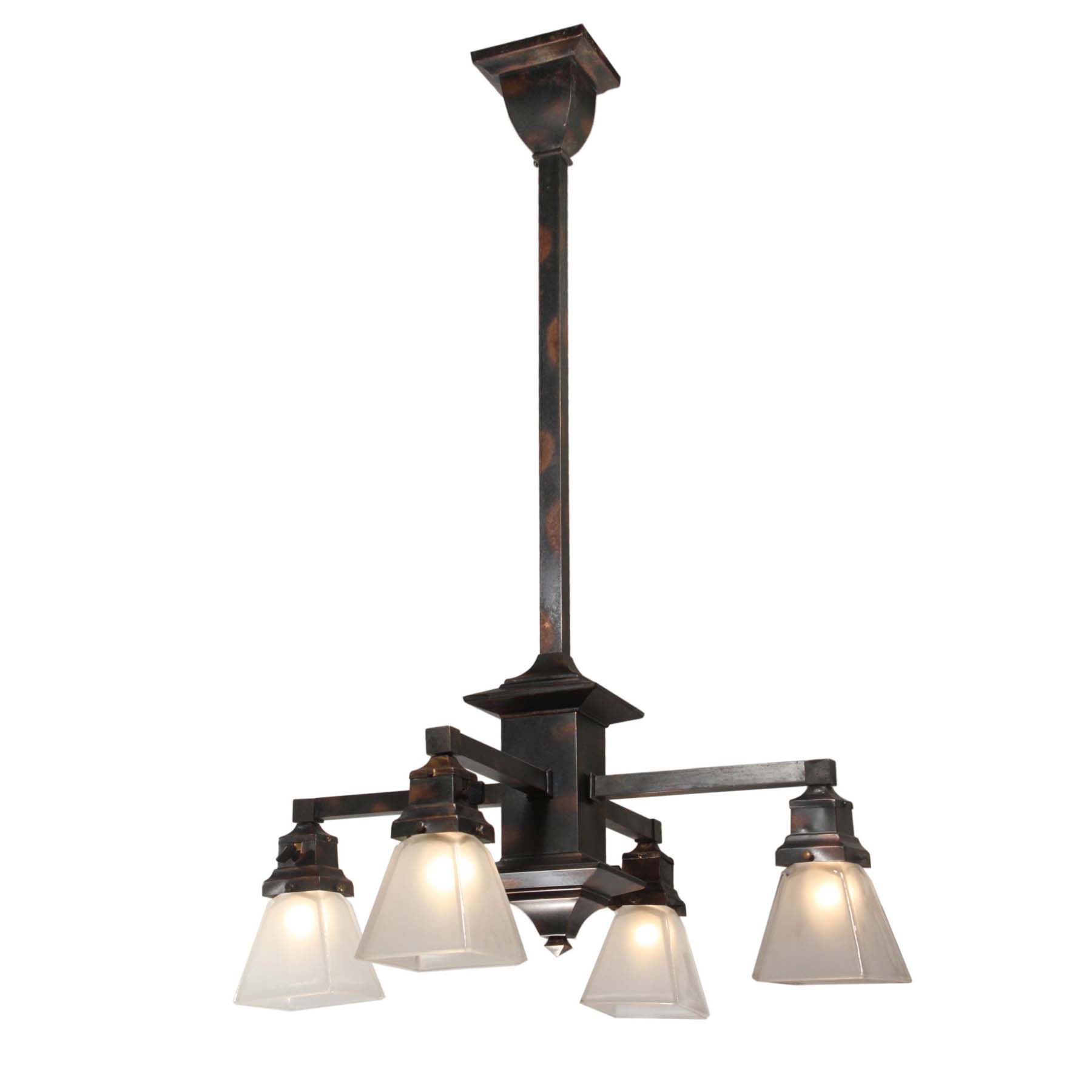 SOLD Antique Brass Arts & Crafts Chandelier, c.1920-0