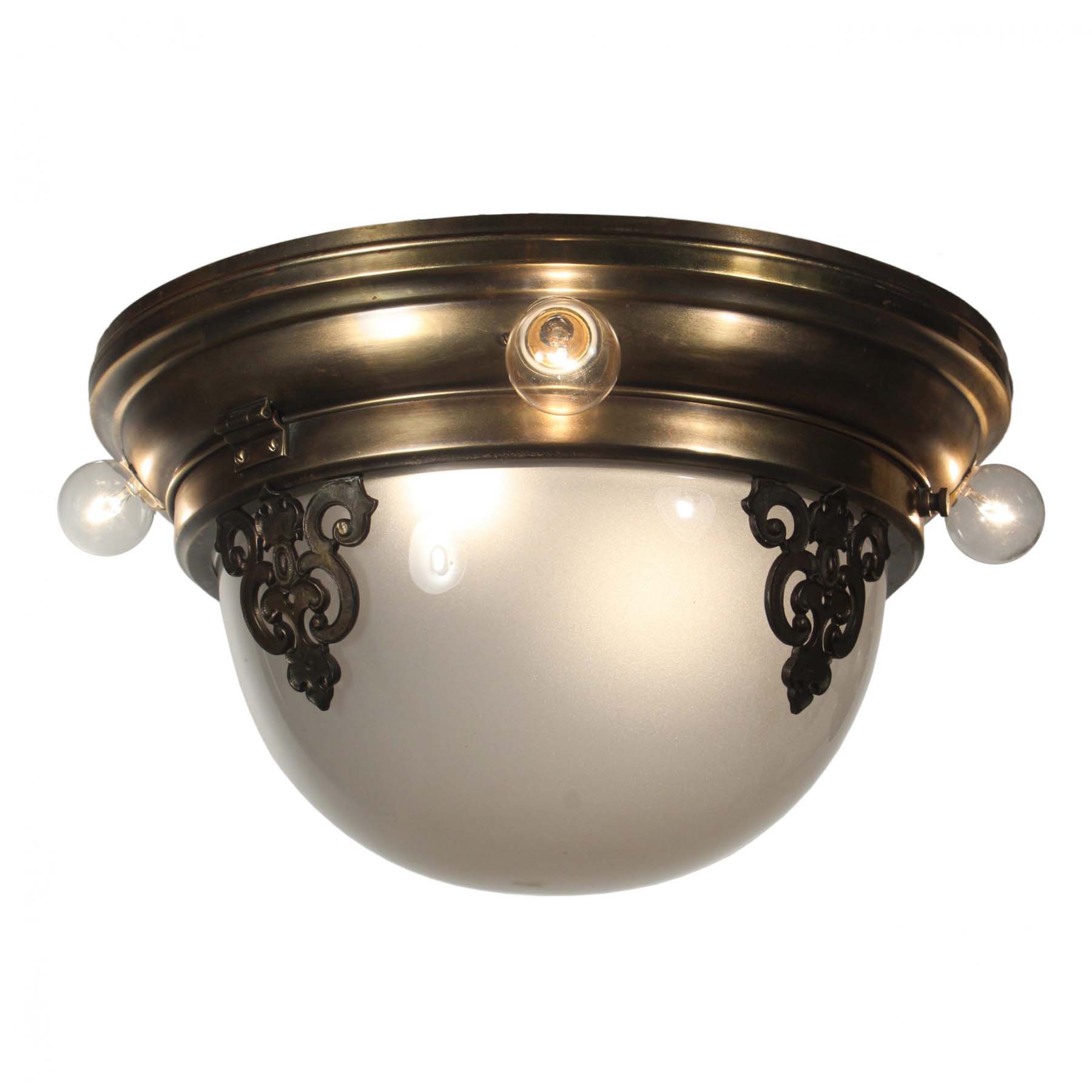 SOLD Antique Flush Mount Chandelier with Glass Shade -0