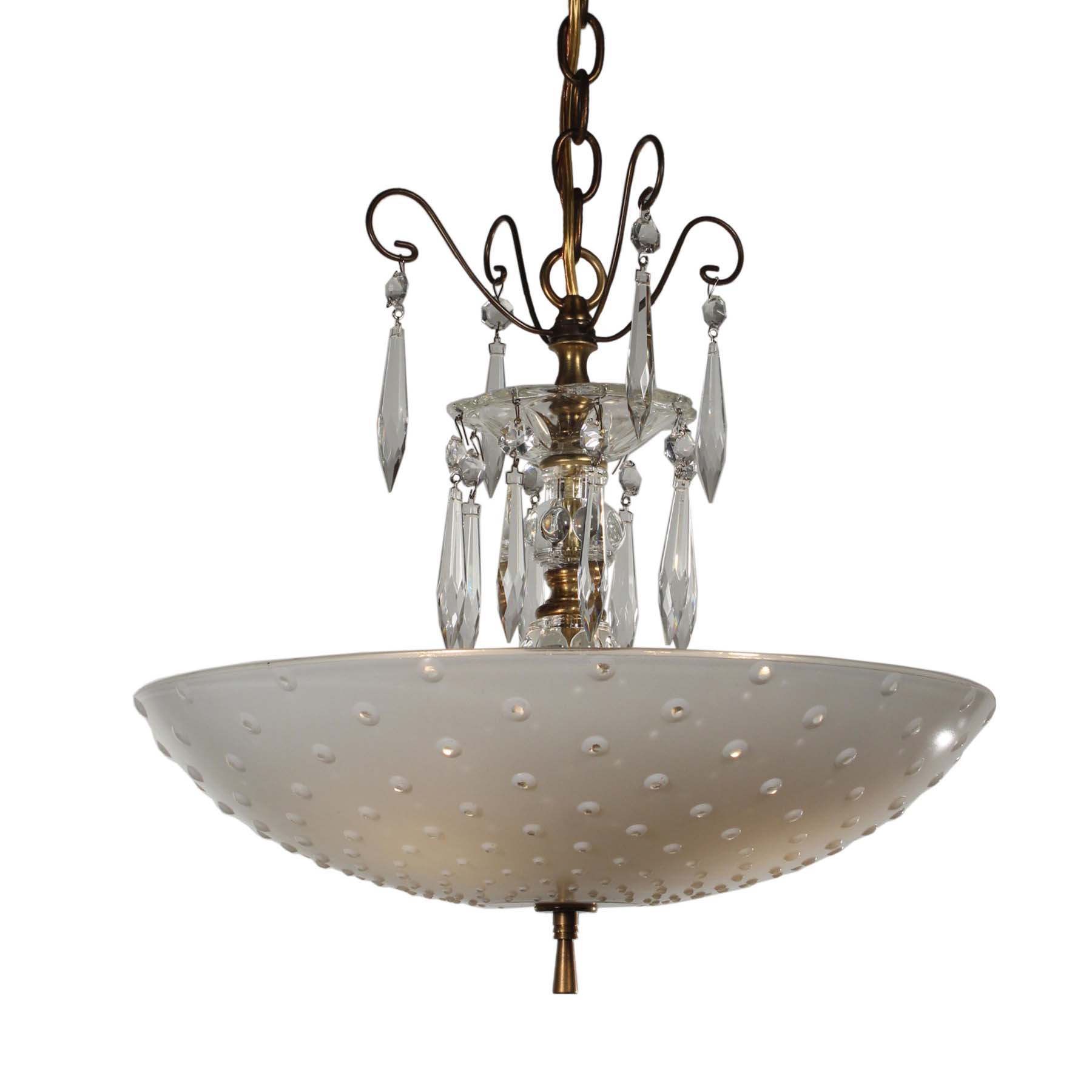 SOLD Vintage Brass Pendant Light with Hobnail Glass Shade, c.1940-0