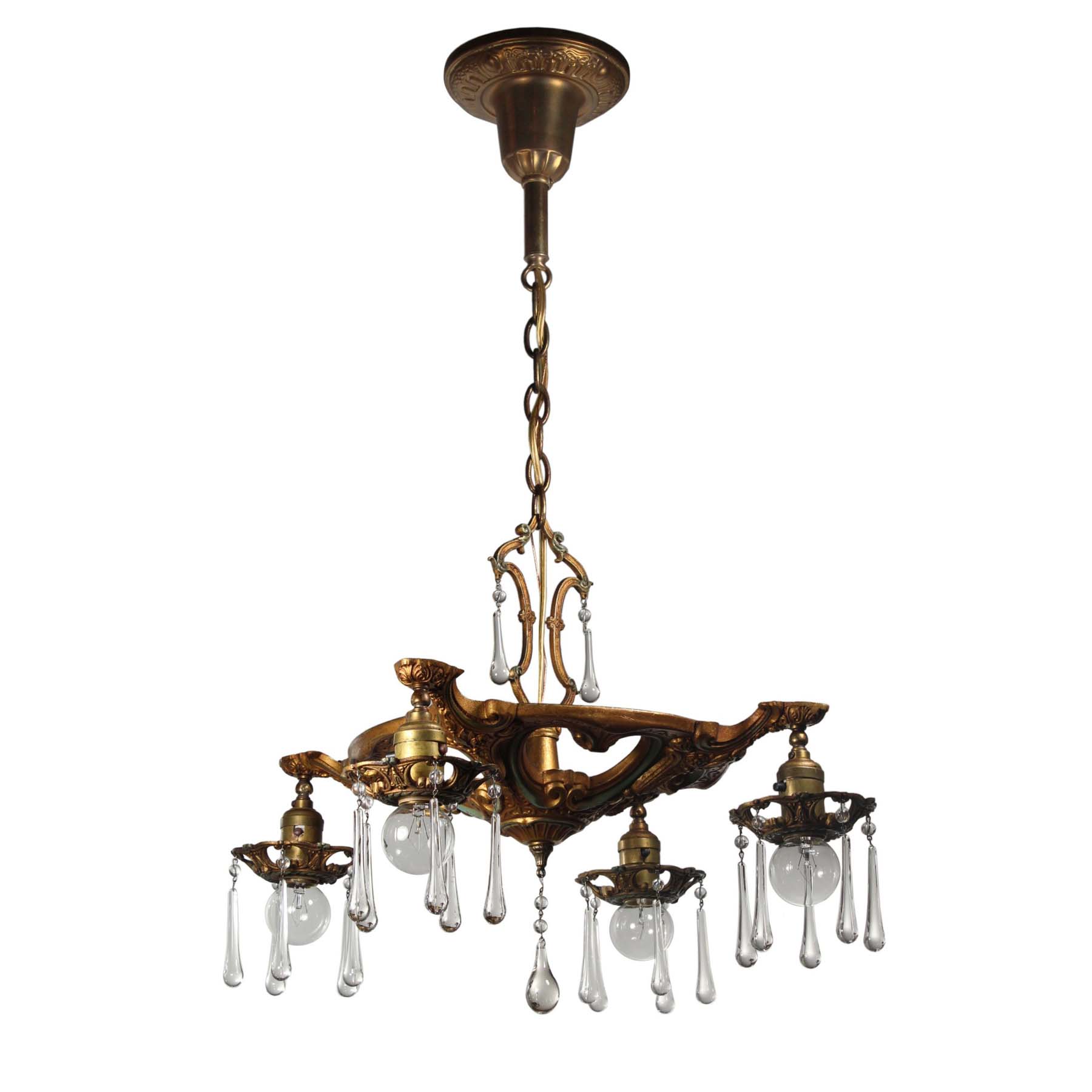 SOLD Antique Chandelier with Teardrop Prisms, Early 1900s-67407