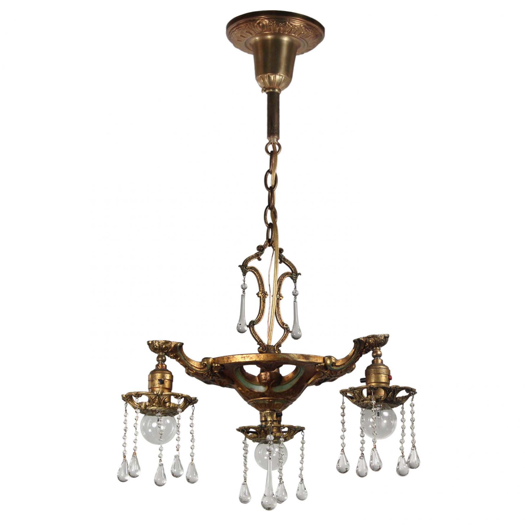 SOLD Antique Chandelier with Unusual Prisms, Early 1900s-67411