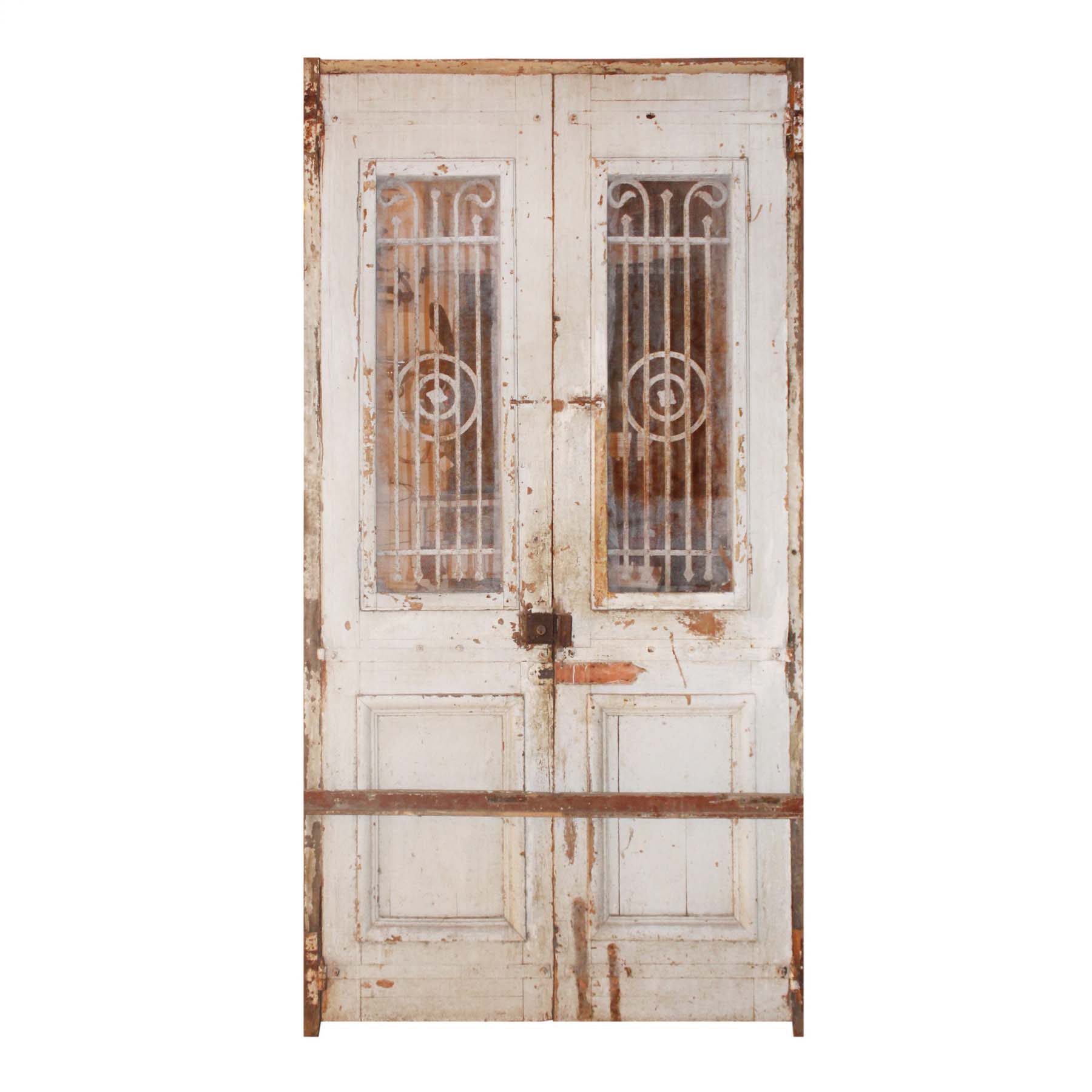 Reclaimed Pair of Antique French Colonial 54” Doors with Iron Inserts-67460