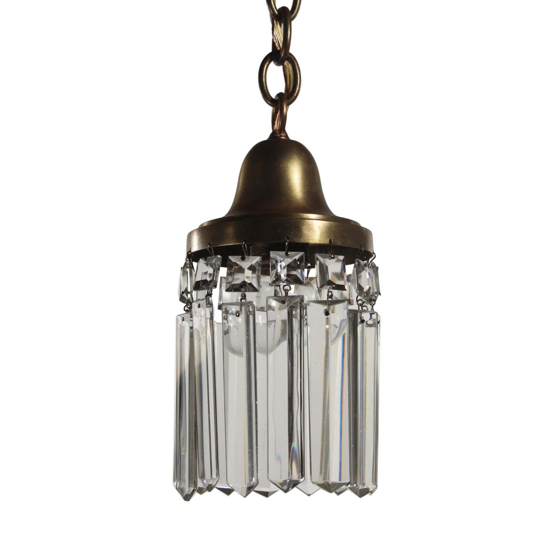 SOLD Antique Brass Pendant Light with Prisms, c. 1900-0