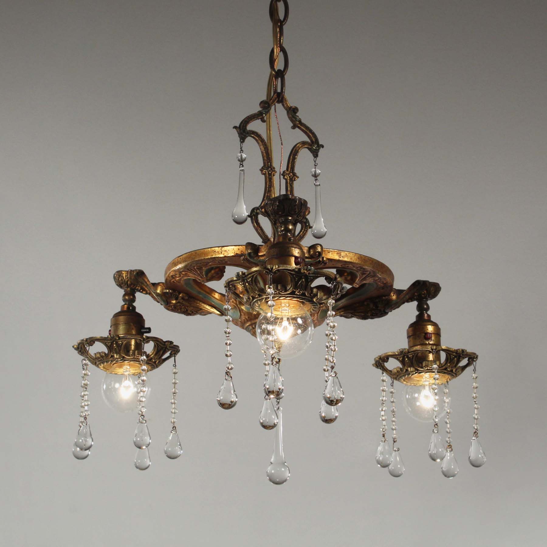SOLD Antique Chandelier with Unusual Prisms, Early 1900s-67410