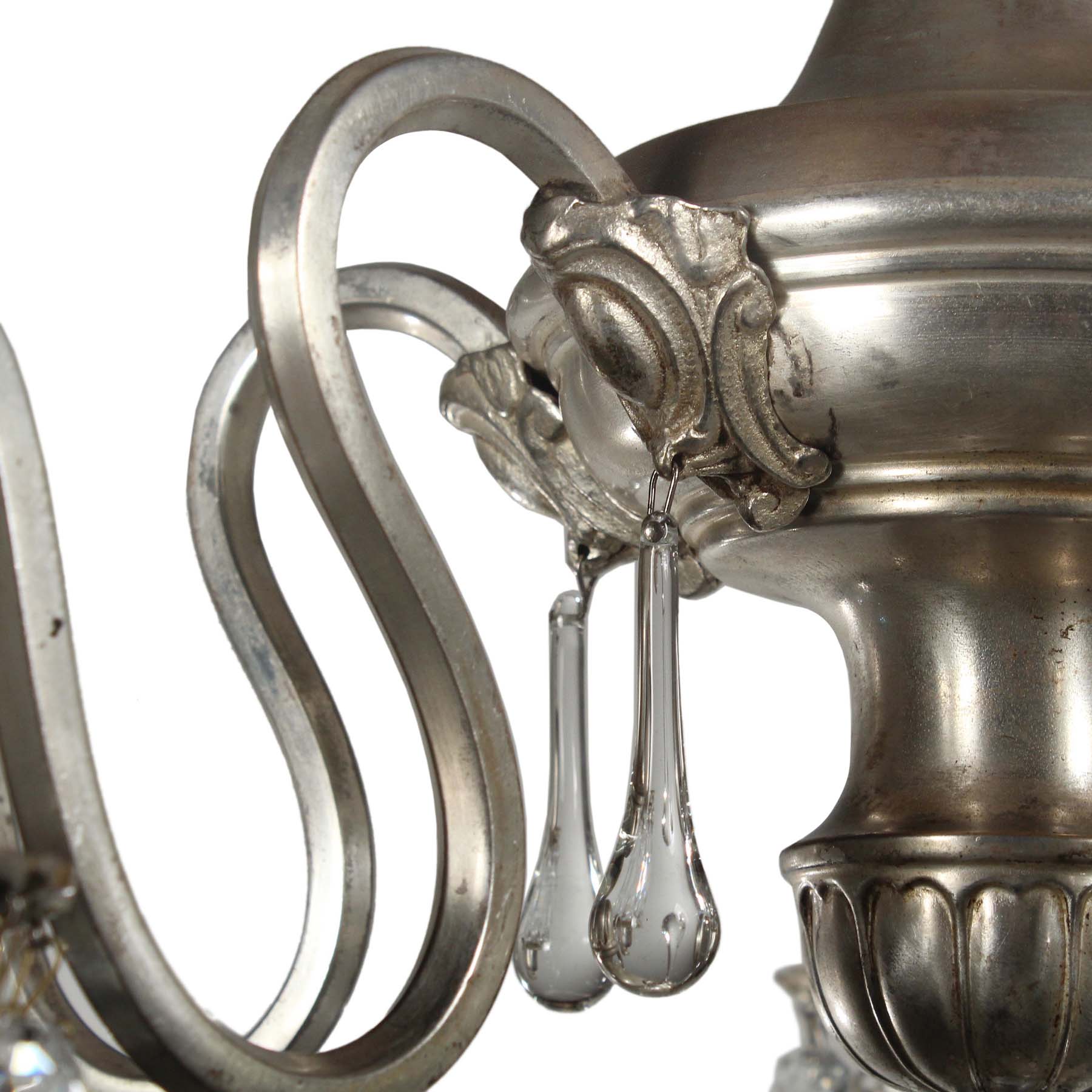 SOLD Antique Neoclassical Five-Light Semi-Flush Chandelier with Prisms, Silver Plate-67425