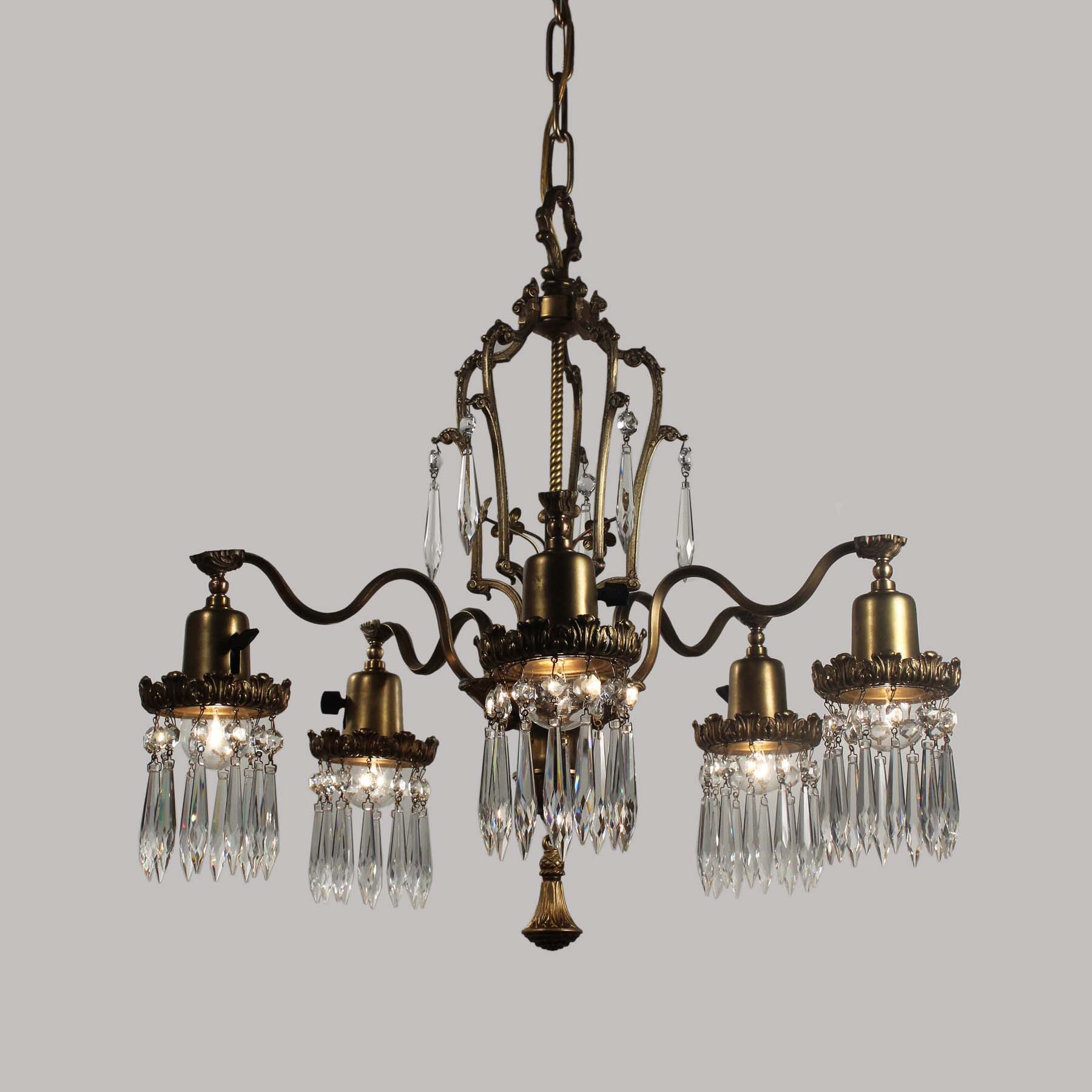 SOLD Neoclassical Chandelier with Prisms, Antique Lighting-67445