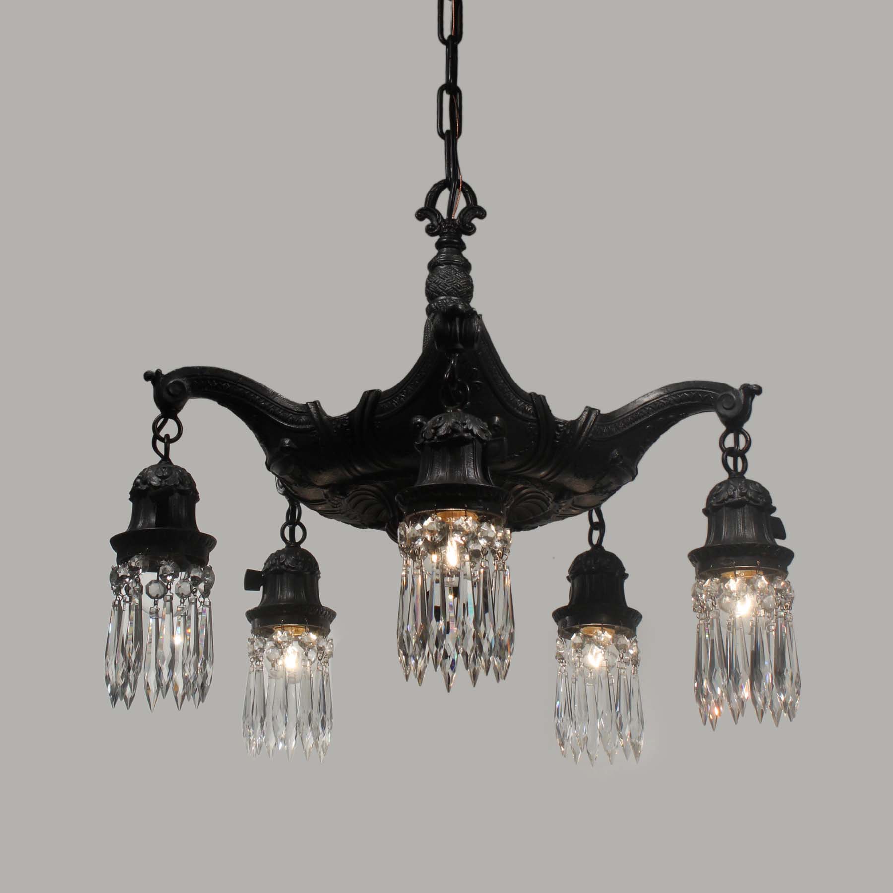 SOLD Antique Figural Neoclassical Chandelier with Prisms, Adam Style-67498