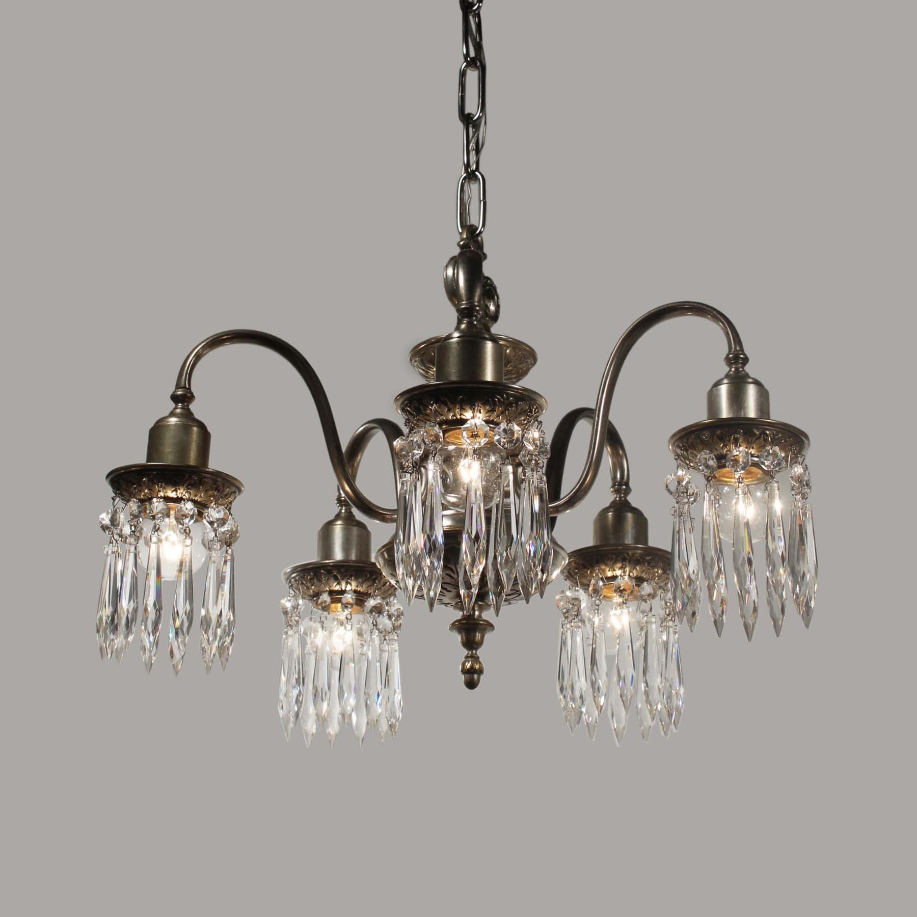 SOLD Antique Adam Style Silver Plate Chandelier with Prisms-67514