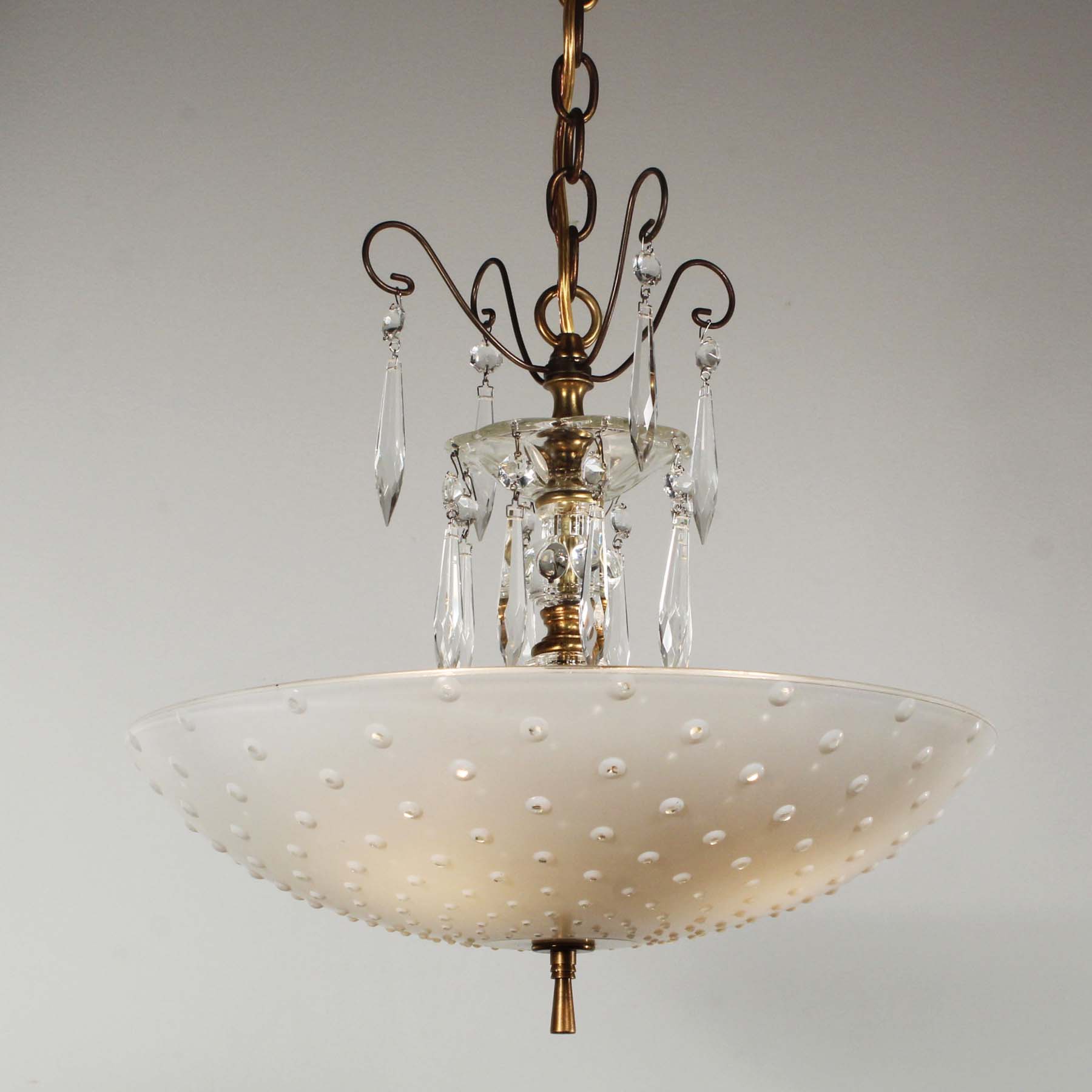 SOLD Vintage Brass Pendant Light with Hobnail Glass Shade, c.1940-67592