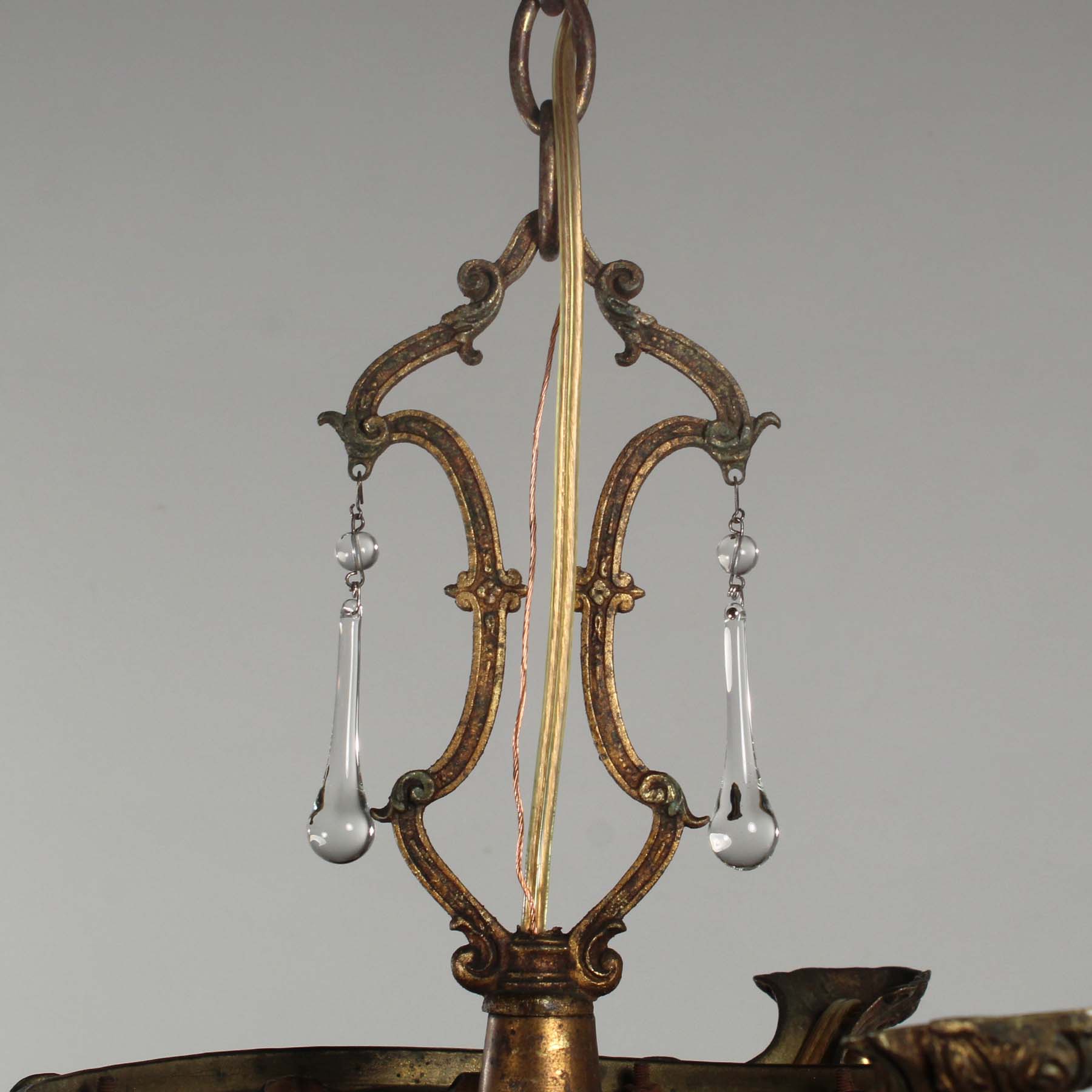 SOLD Antique Chandelier with Unusual Prisms, Early 1900s-67413