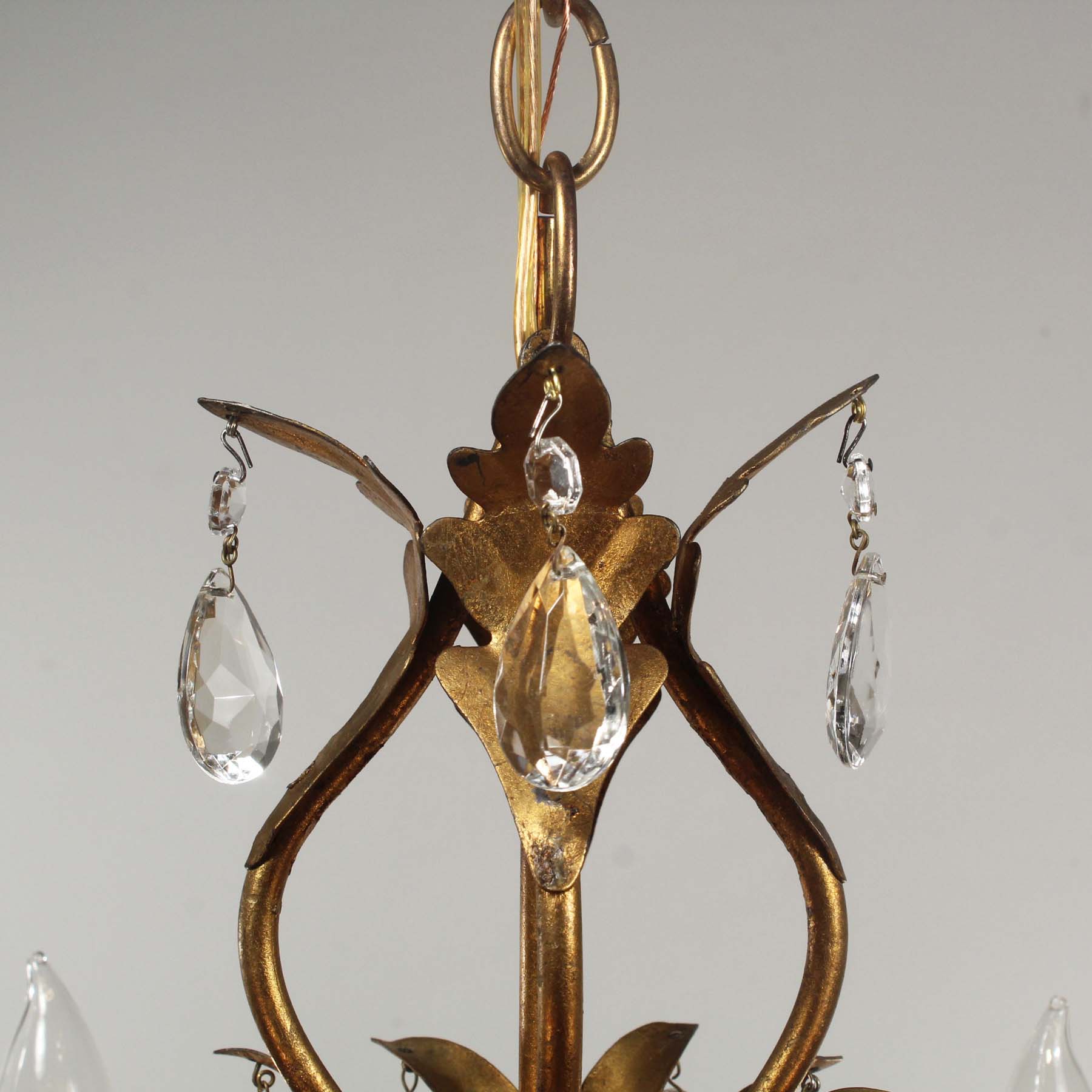 SOLD Vintage Neoclassical Brass Chandelier with Prisms-67528