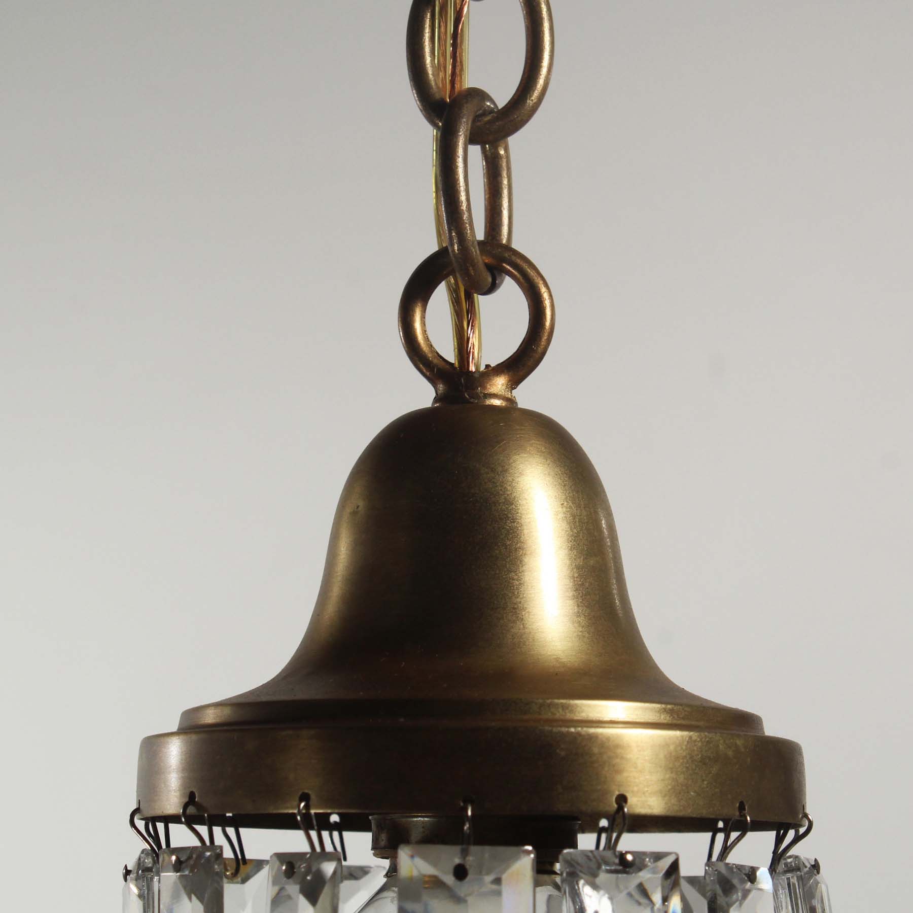 SOLD Antique Brass Pendant Light with Prisms, c. 1900-67541