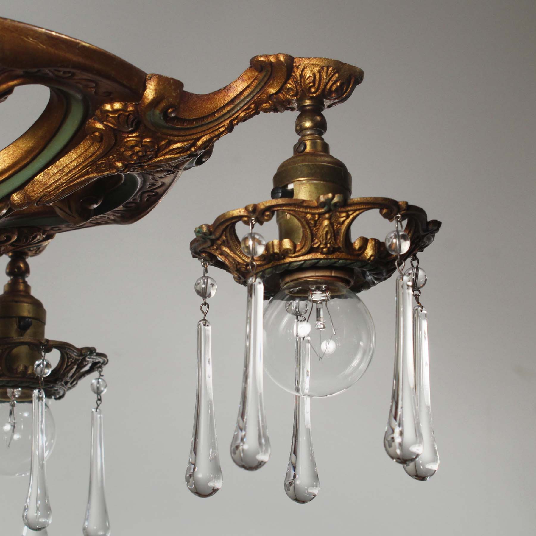 SOLD Antique Chandelier with Teardrop Prisms, Early 1900s-67408