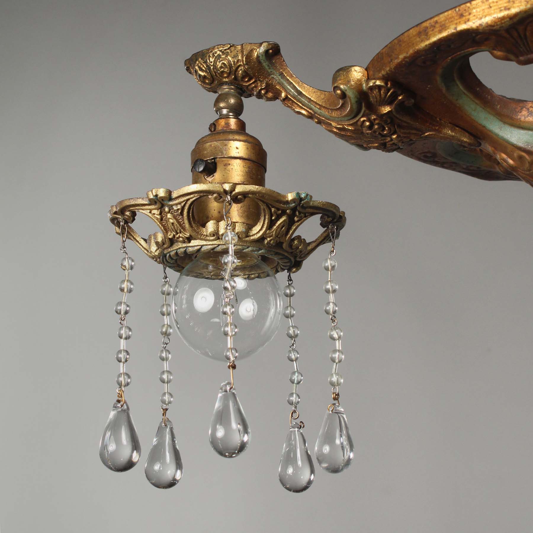 SOLD Antique Chandelier with Unusual Prisms, Early 1900s-67415
