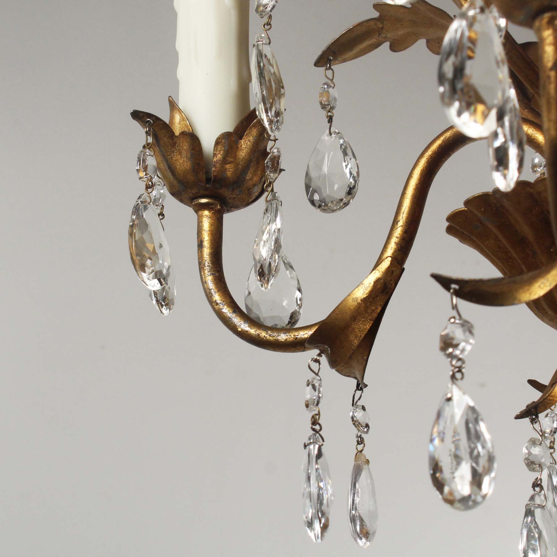 SOLD Vintage Neoclassical Brass Chandelier with Prisms-67529